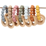 Silicone and beech wood double ring teether bracelets