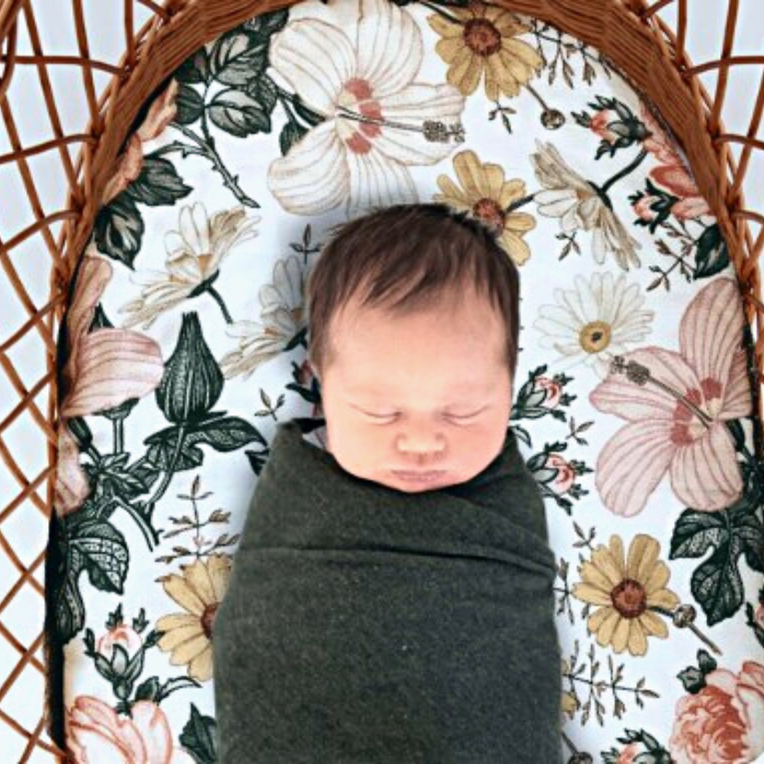 Fitted bassinet sheet or moses basket sheet FLORAL