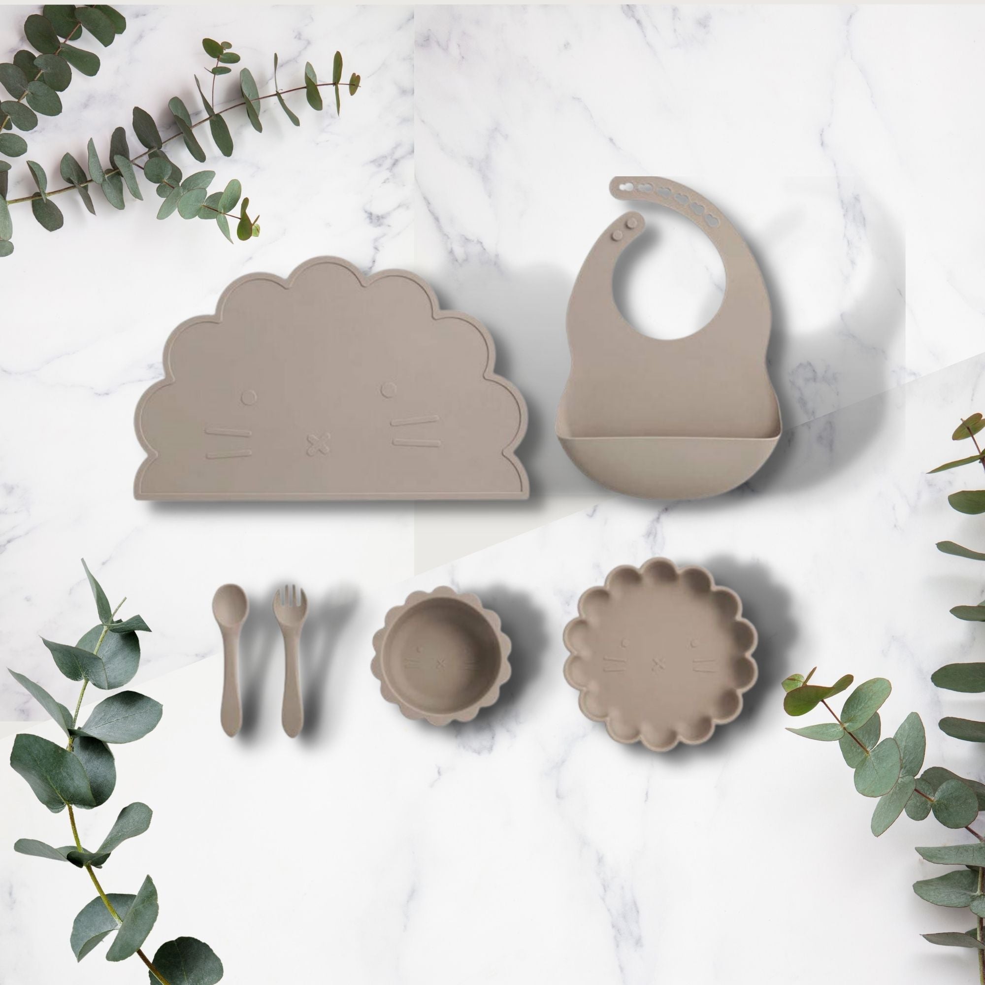 6 piece silicone baby feeding sets VARIOUS COLOURS