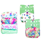 Cloth nappy & insert bundle (4 nappies & 4 bamboo charcoal inserts) in LIME TROPICS