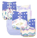 Cloth nappy & insert bundle (4 nappies & 4 bamboo charcoal inserts) in PURPLE PASTELS
