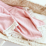 Tassel fringed boho baby swaddle in PINK