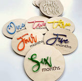 3D VIBRANT acrylic layered wooden baby milestone discs + birth intro plaque