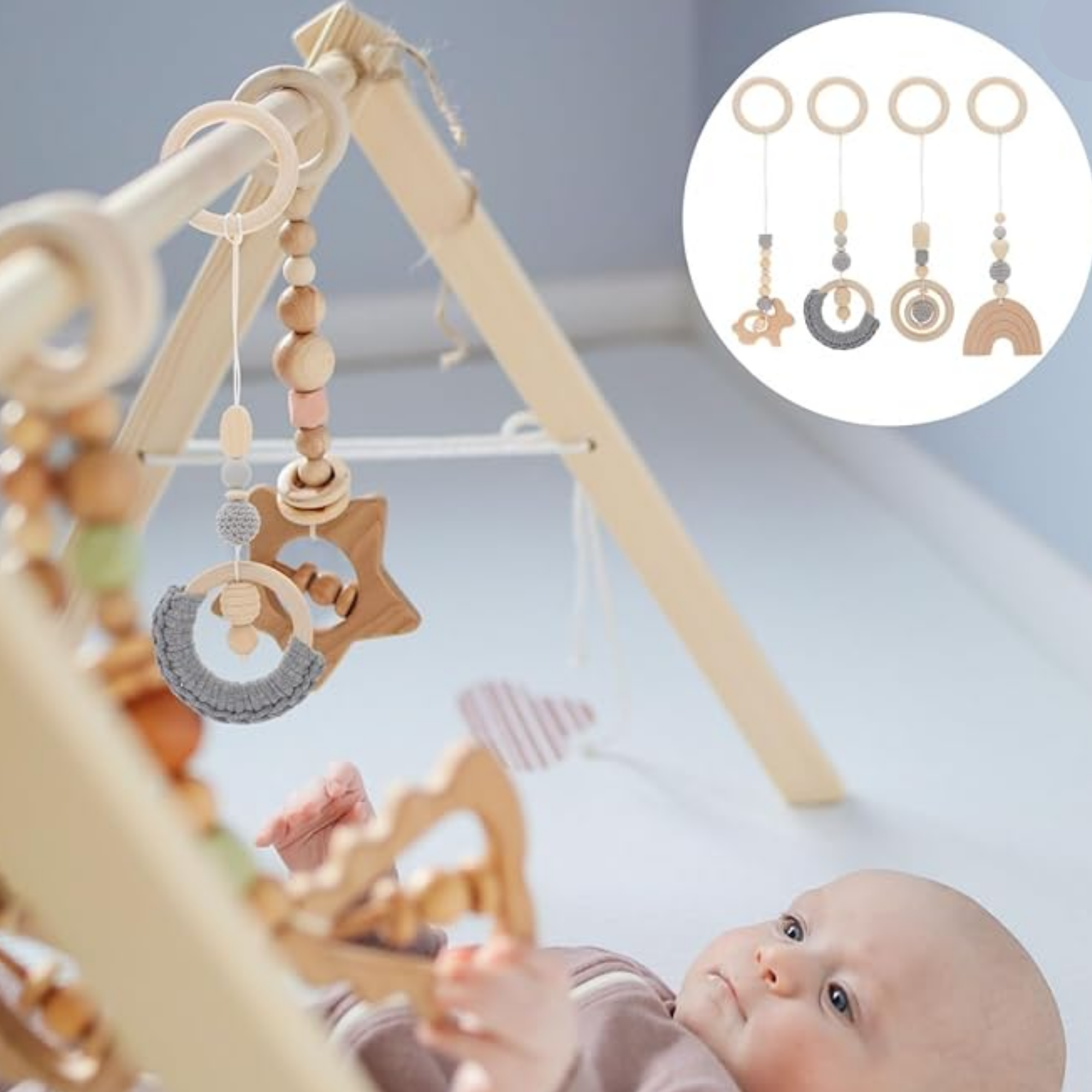 Wooden hanging toy set GREY SKIES