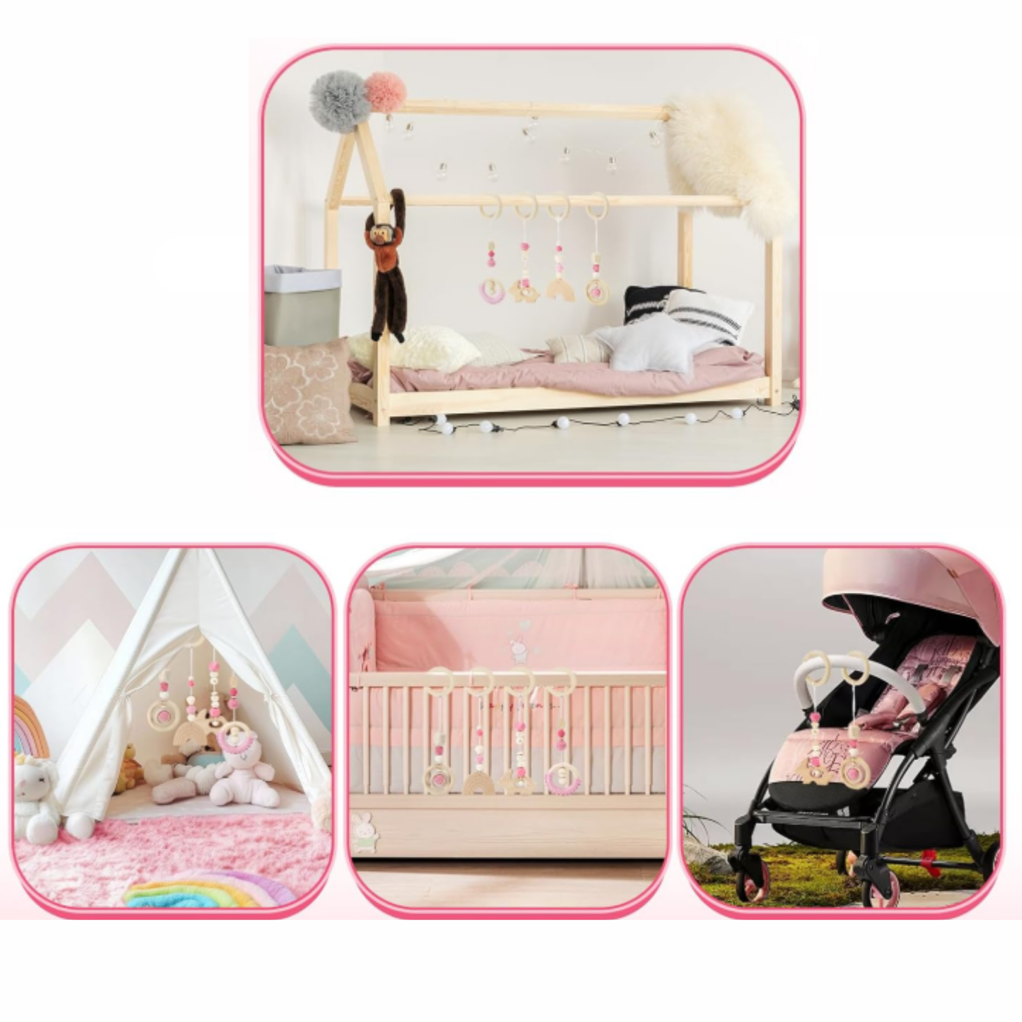 Wooden hanging toy sets PINK RAIN