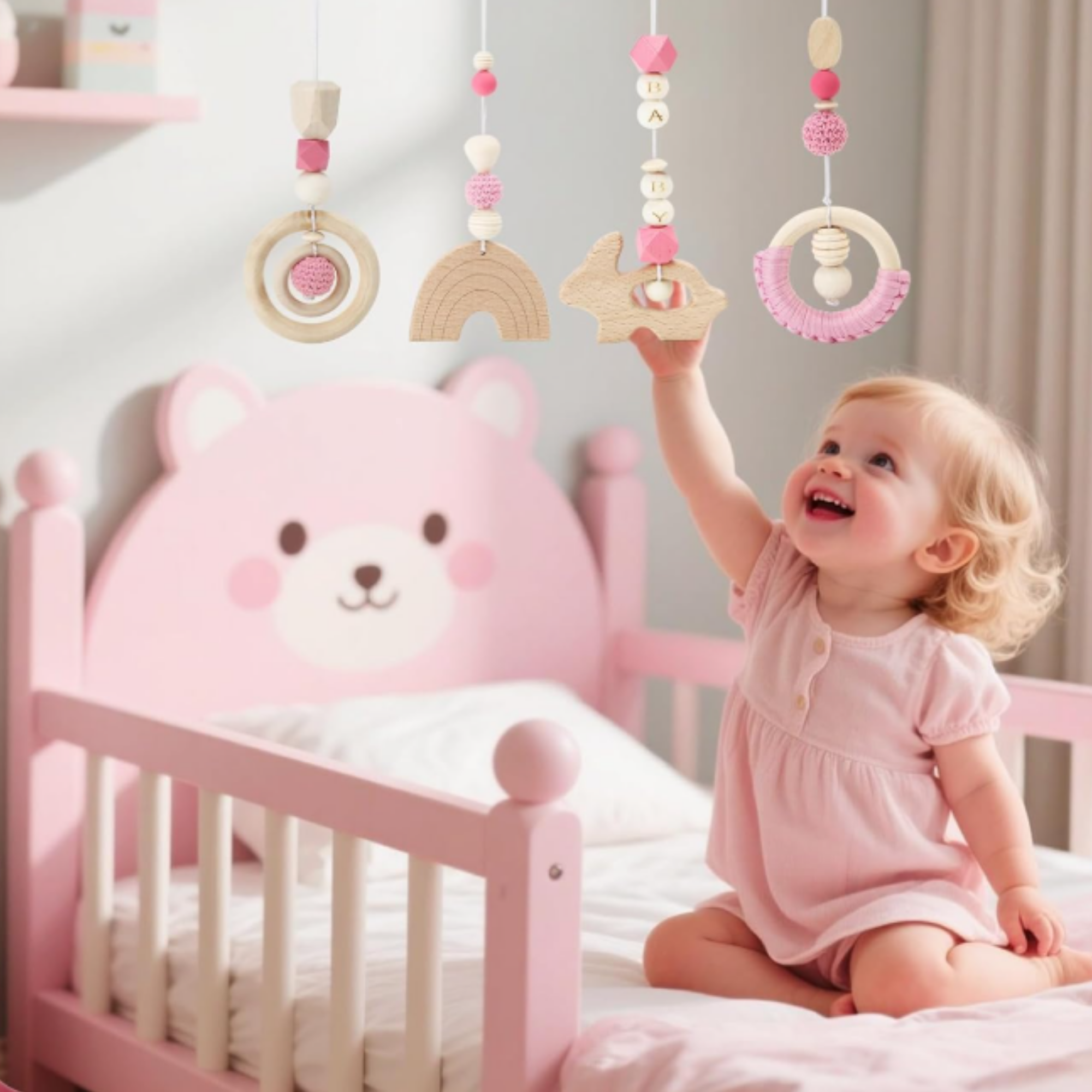 Wooden hanging toy sets PINK RAIN