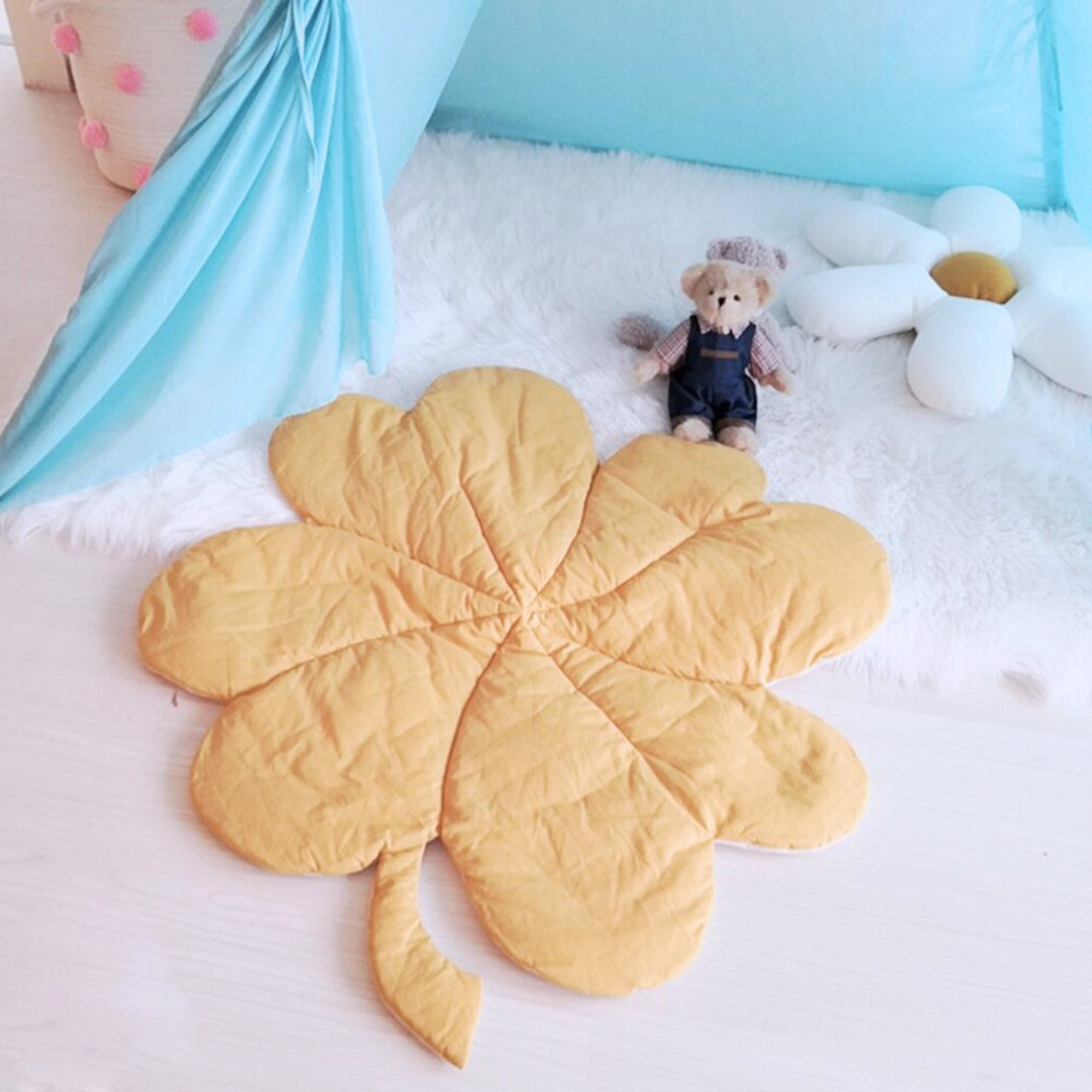 Double sided four leaf clover floor mat or play mat