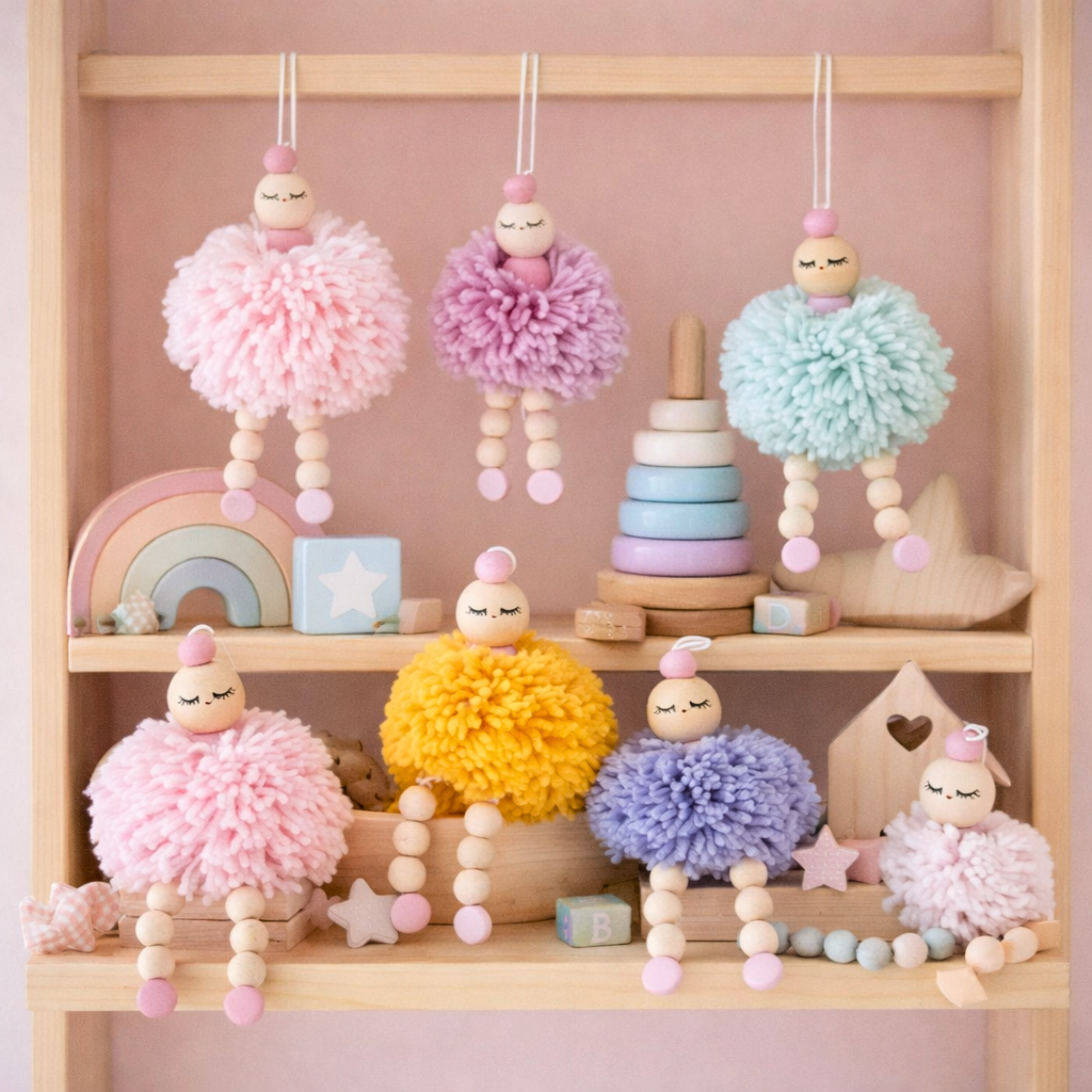handcrafted pom pom ballerina figurine for kids room