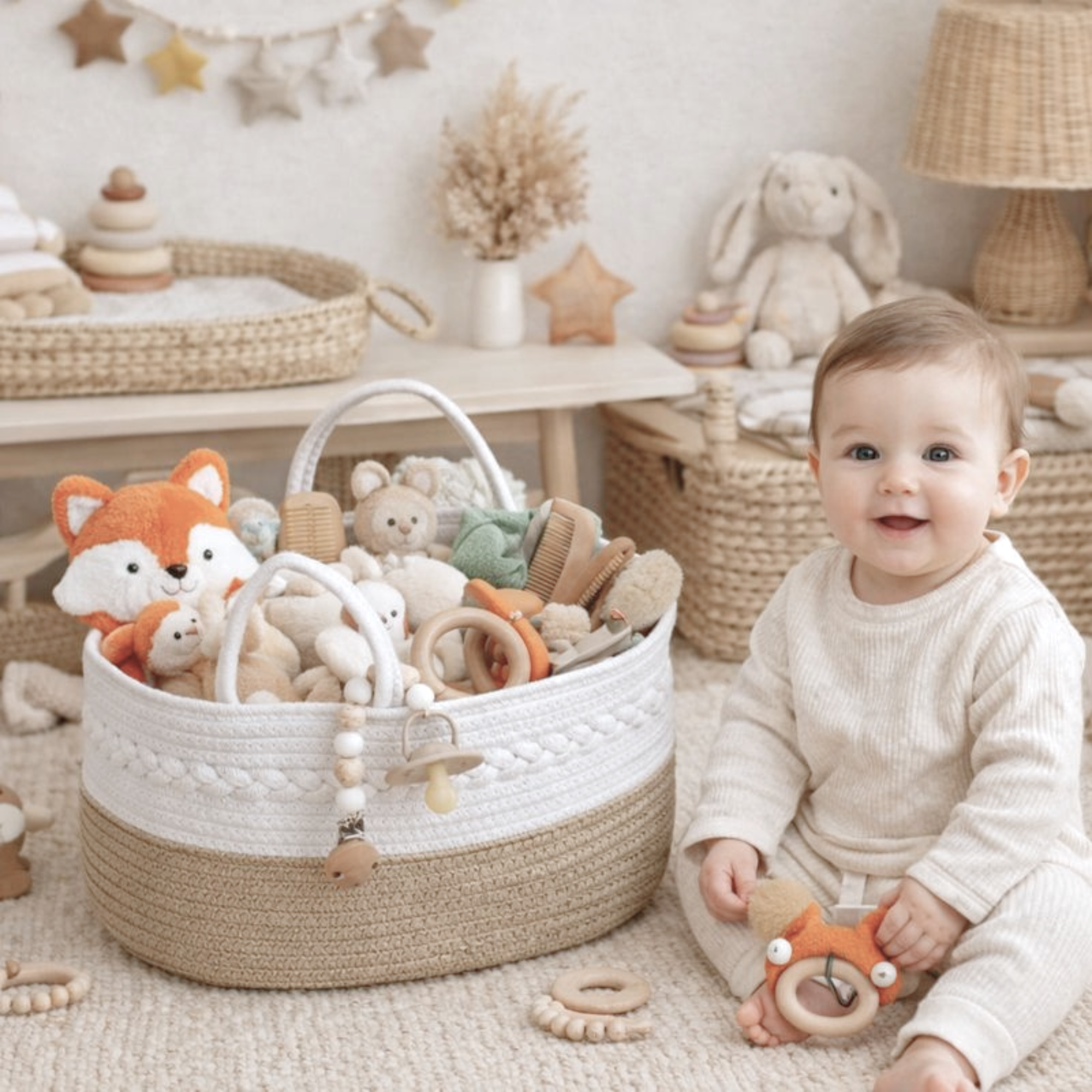 Cotton rope nappy caddy with dividers LARGE