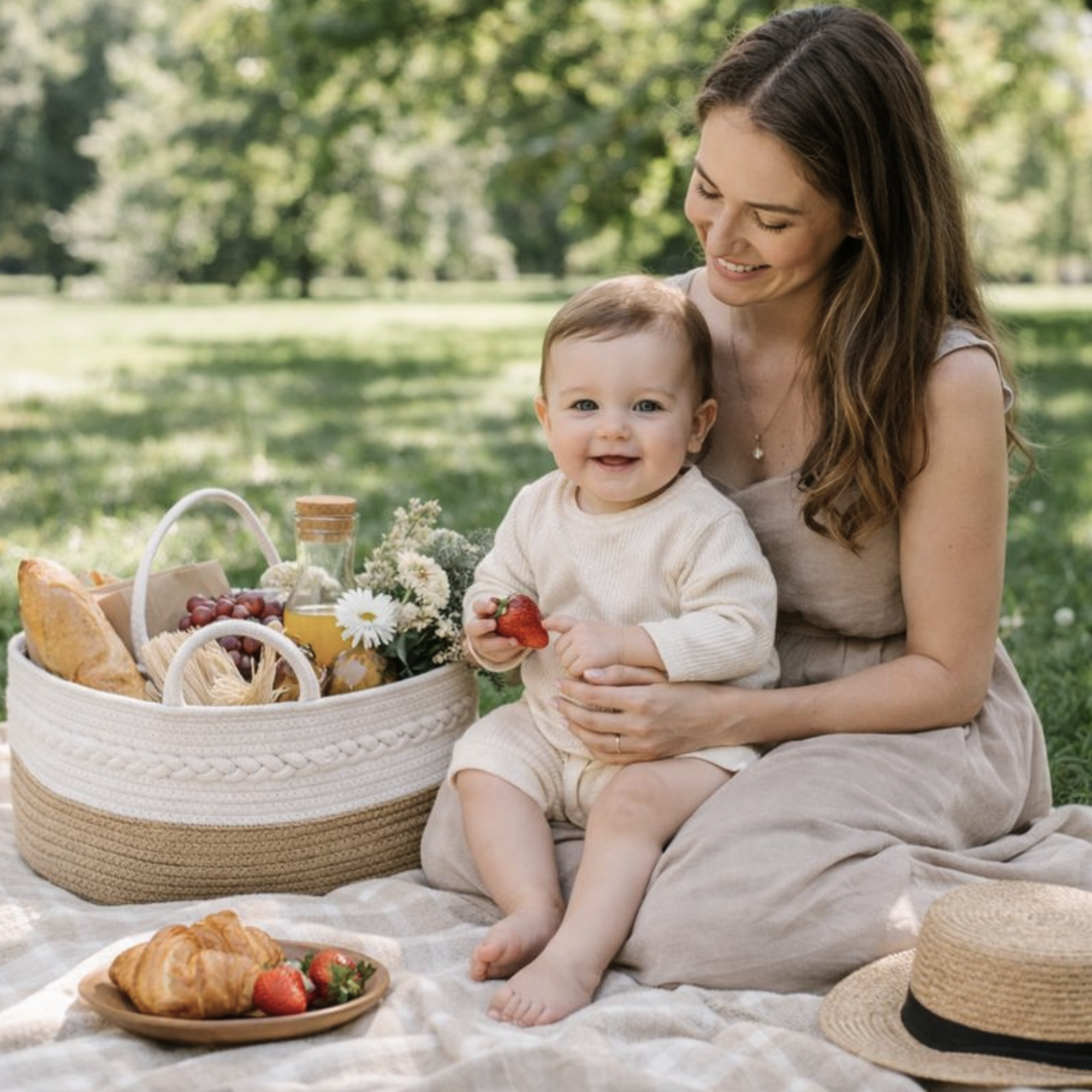 Cotton rope nappy caddy with dividers LARGE