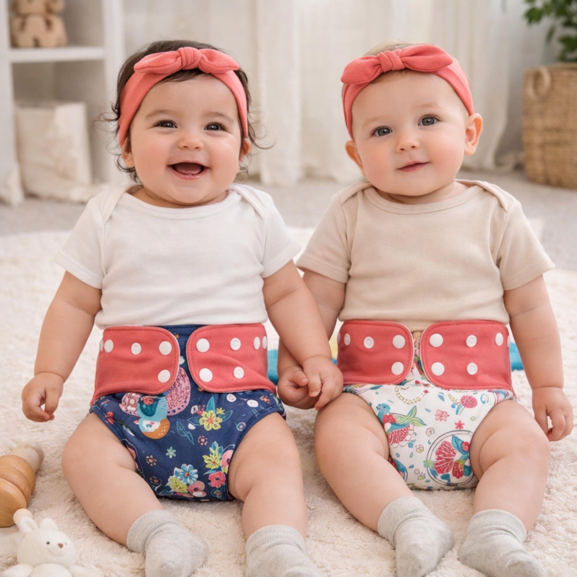 Modern reusable cloth nappies 4 pack with inserts, adjustable newborn to toddler cloth nappy bundle.