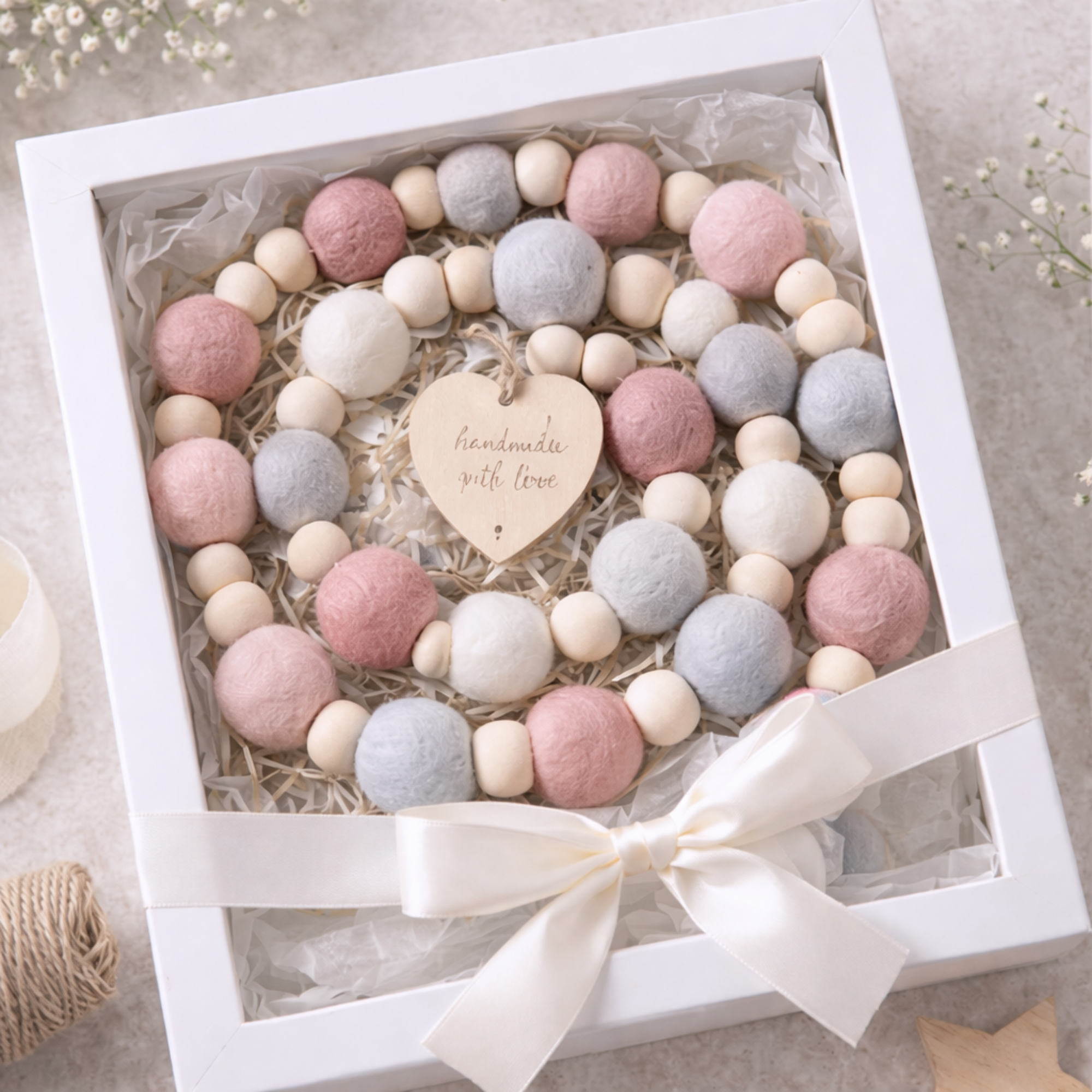 Australian made felt and wooden bead garland for newborn gifts