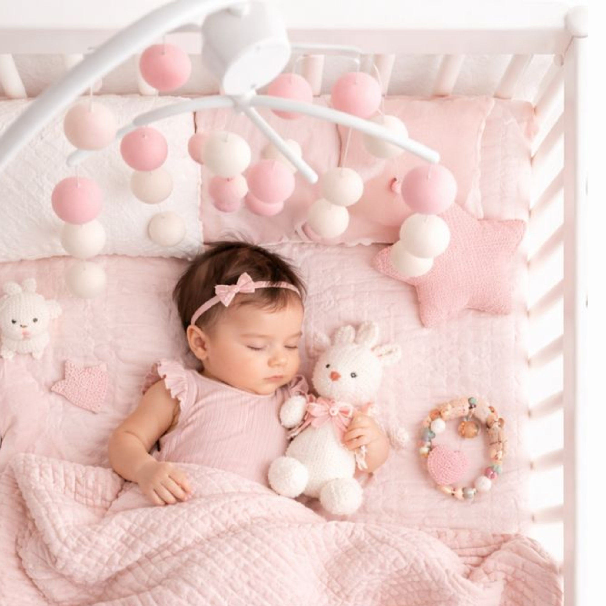 Felt Pom Pom Cot Mobile & Garland Set (4 Pieces) – Handcrafted Nursery Decor