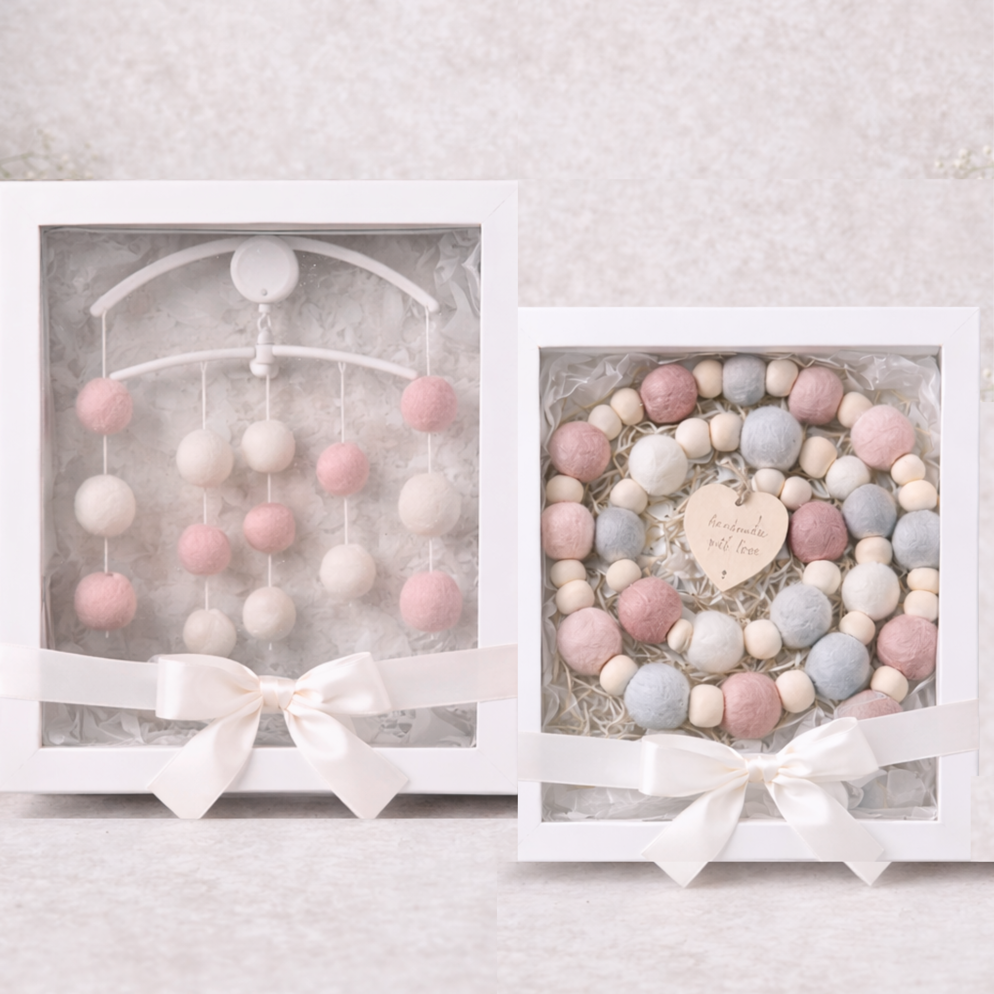 Felt Pom Pom Cot Mobile & Garland Set (4 Pieces) – Handcrafted Nursery Decor