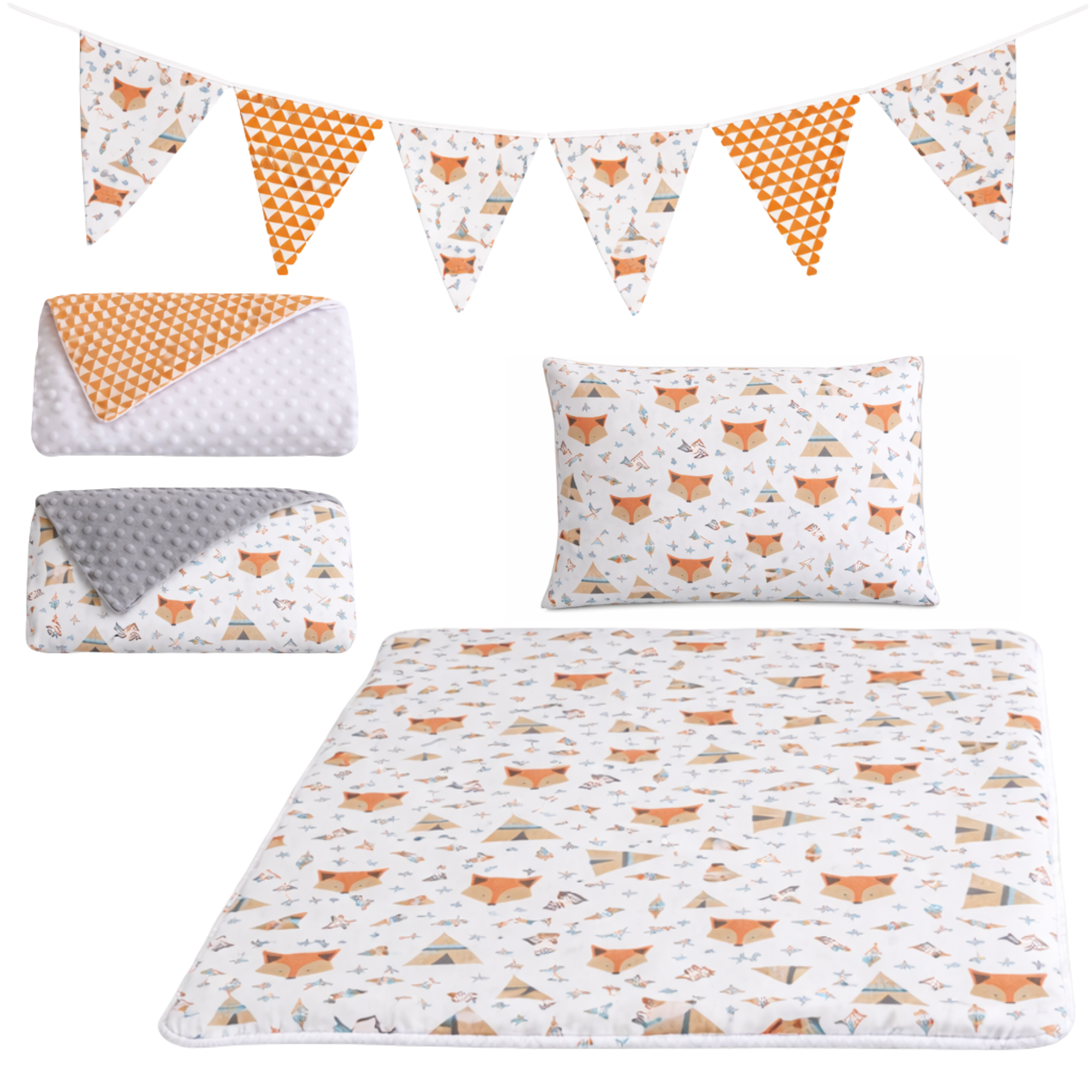 Double sided cot or toddler bedding set WOODLAND WANDERER