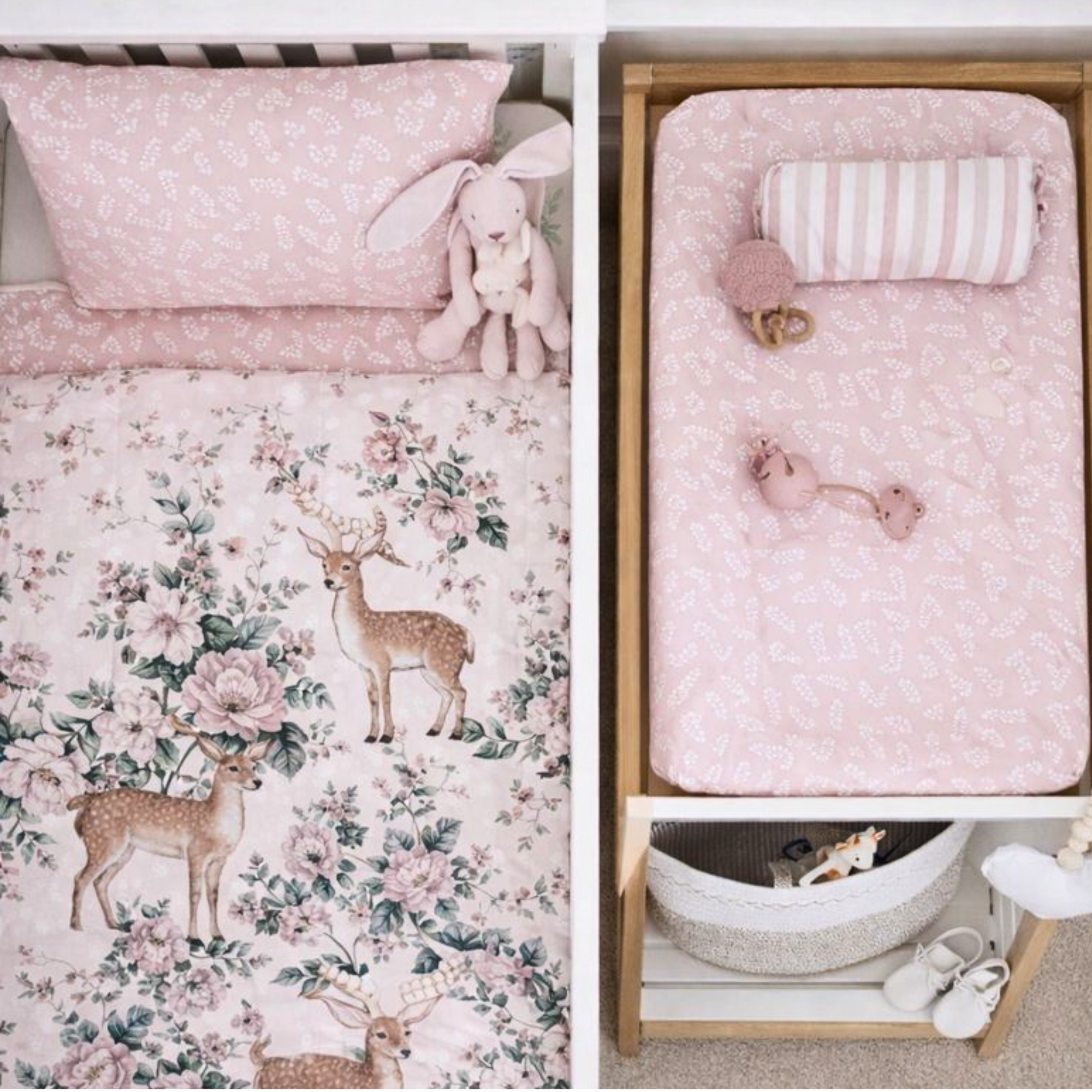 Double sided cot or toddler bedding set AUS MADE - FOREST FRIENDS