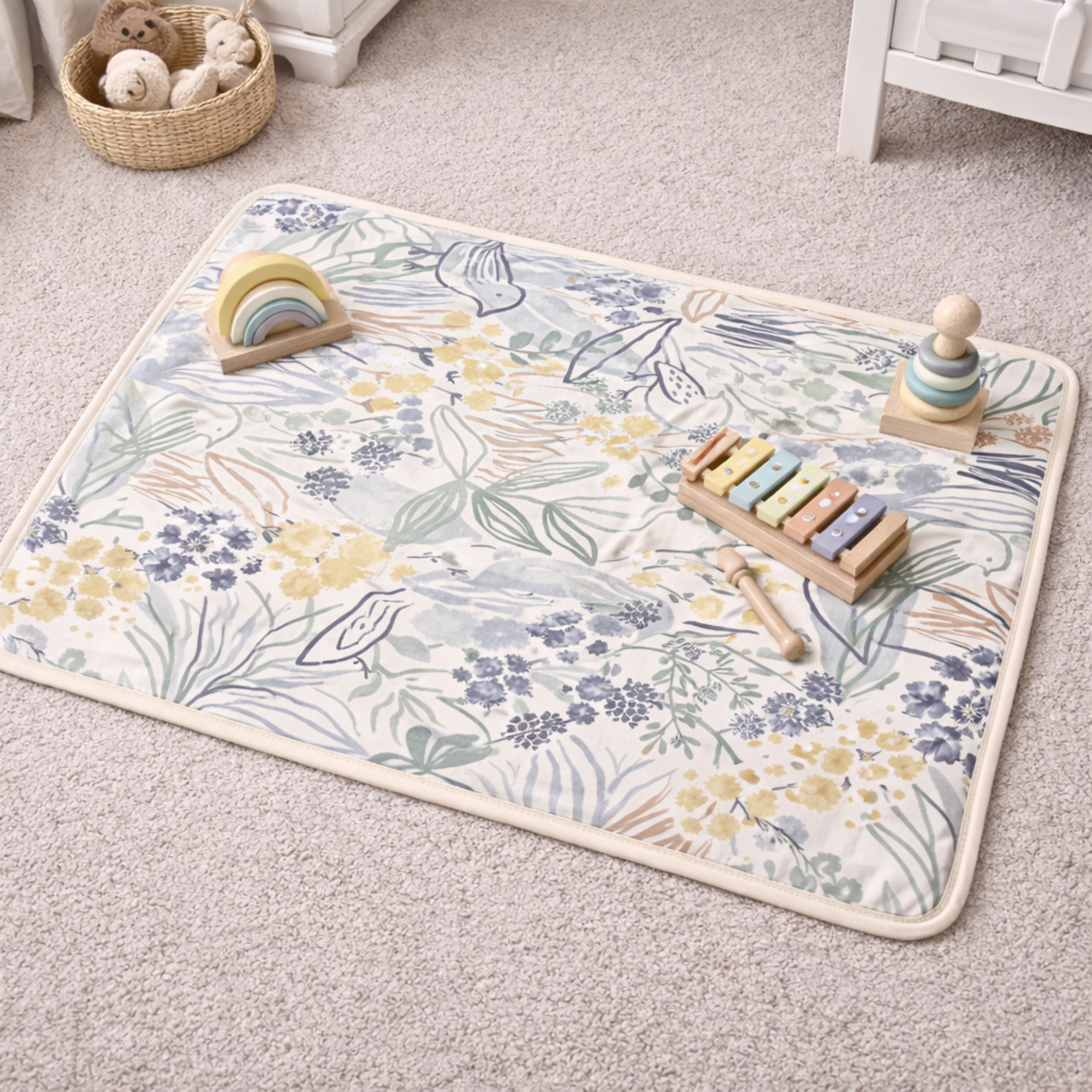 Aus made Double sided cot or toddler bedding set BLUEBIRD BUTTERCUP