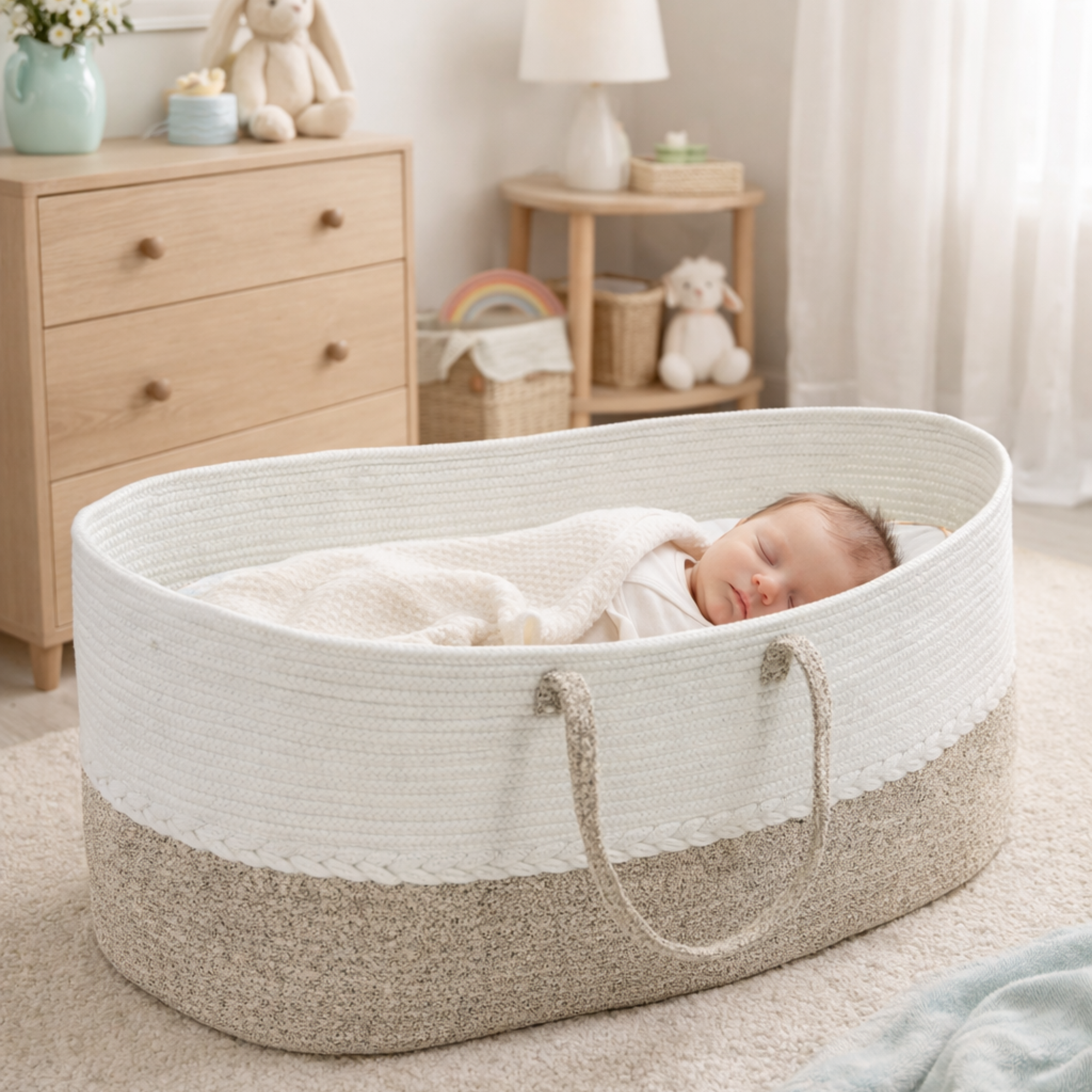 Boho cotton rope moses basket