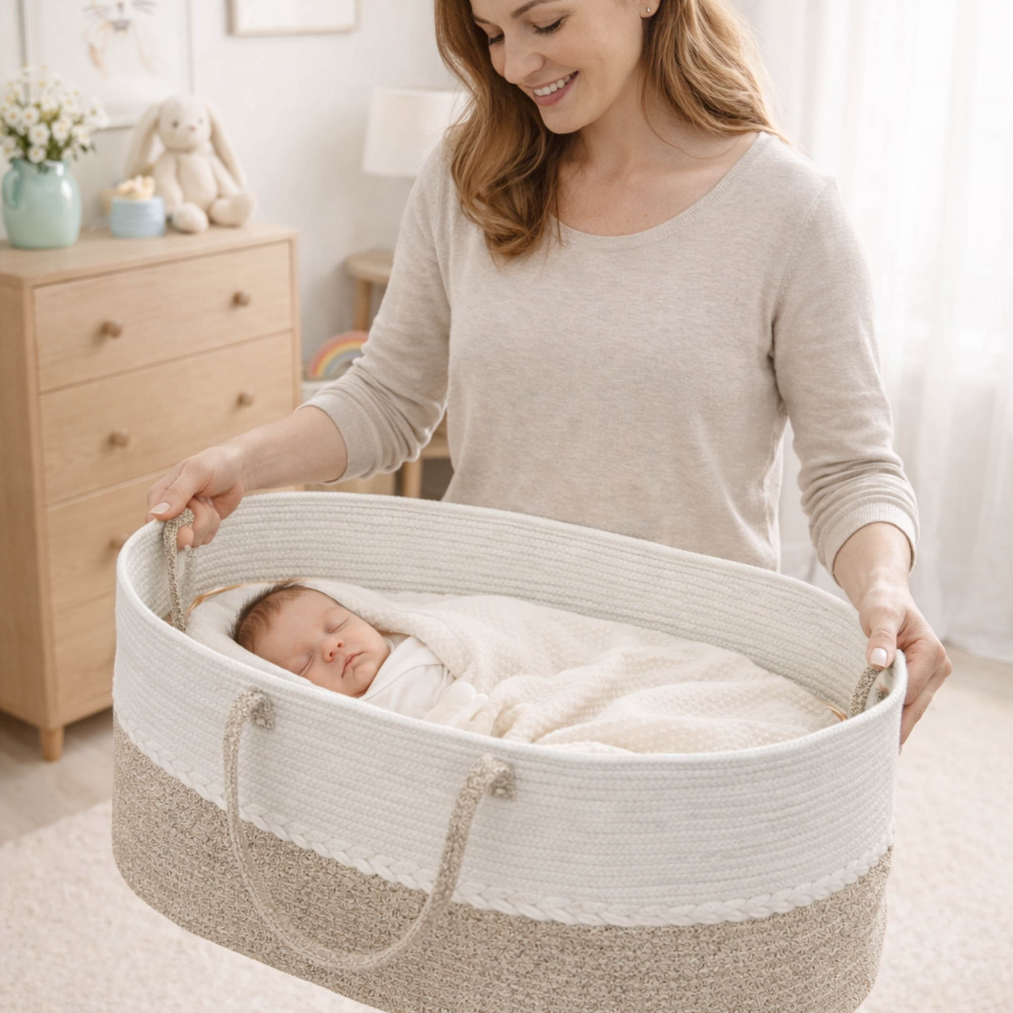 Boho cotton rope moses basket
