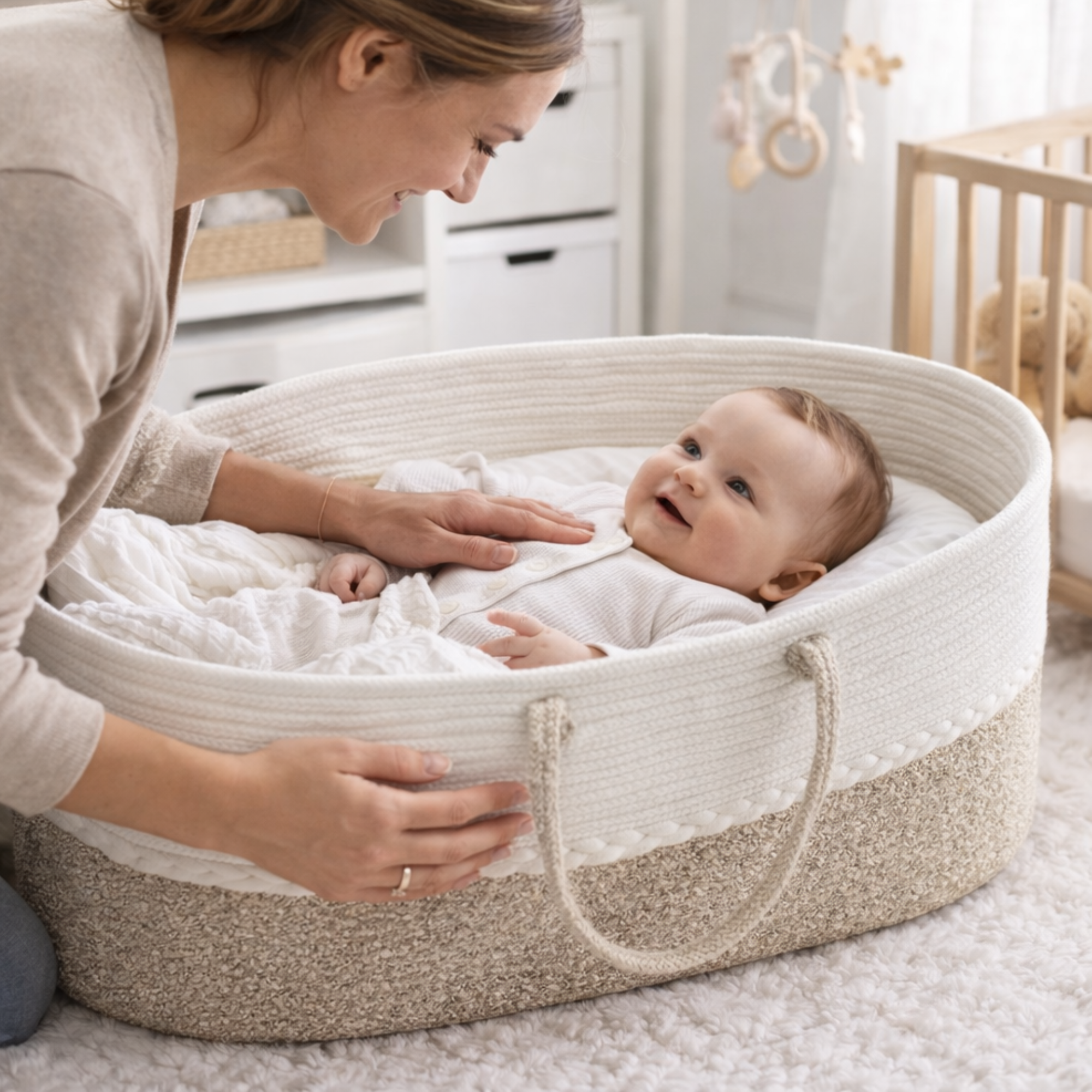 Boho cotton rope moses basket