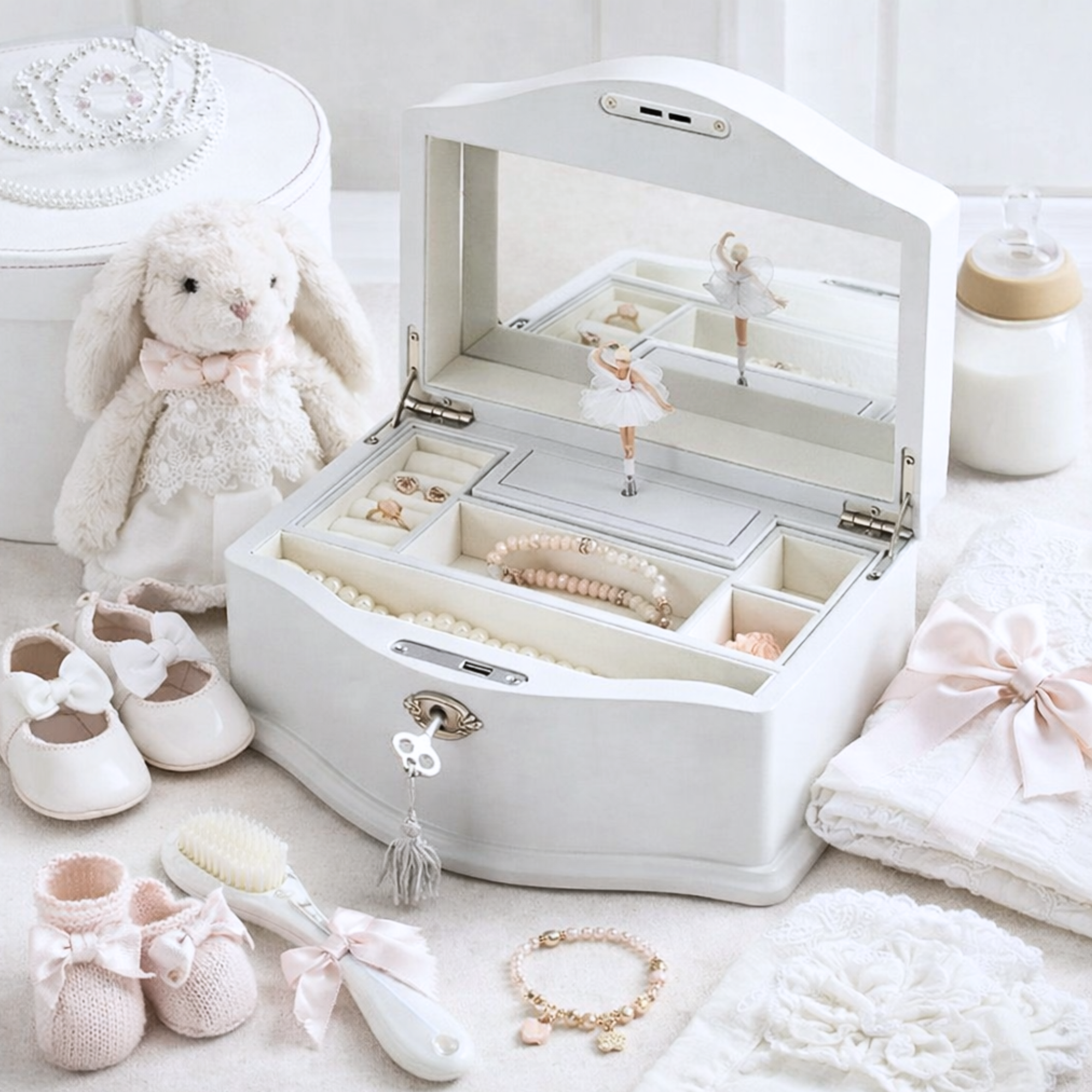 Ballerina musical jewellery box (Swan Lake) WHITE (LARGE)