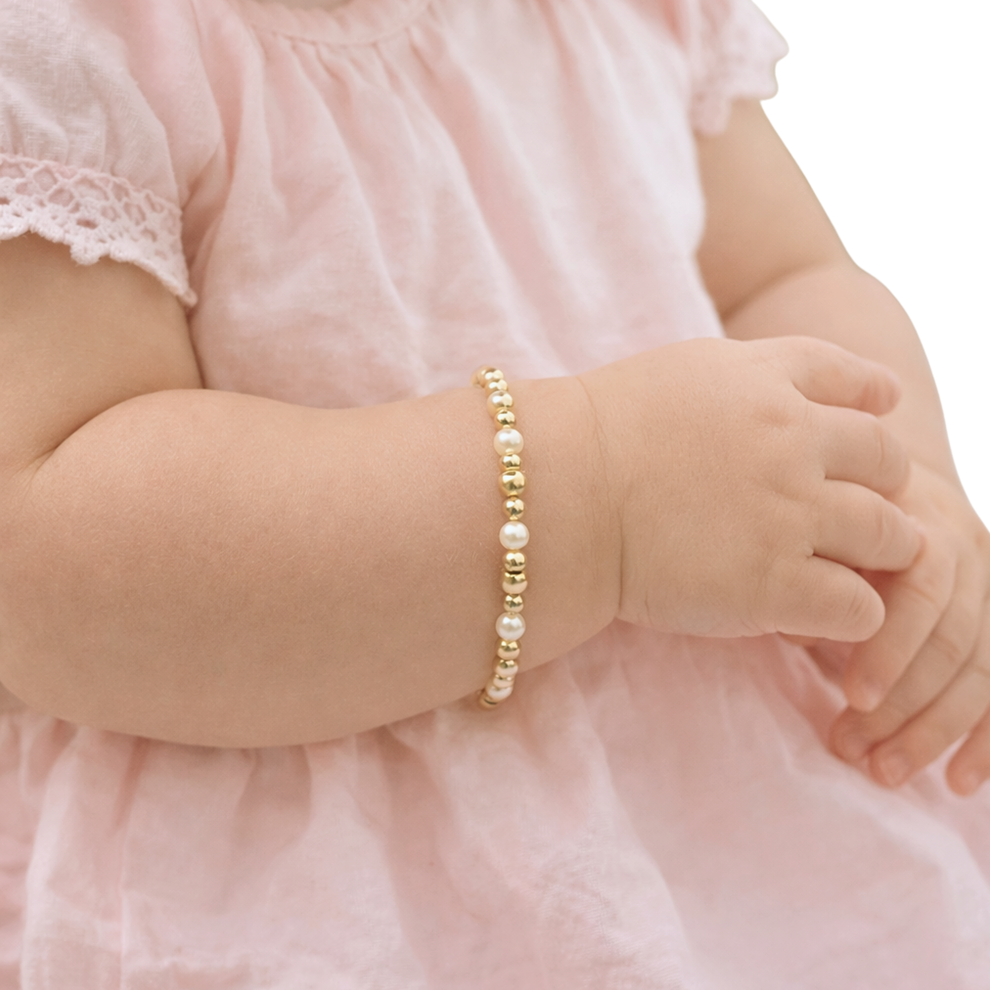 Newborn pearl and gold bracelet