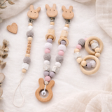 Wooden Pram Toy Set – Bunny | Hanging Toy, Teether & Dummy Clip