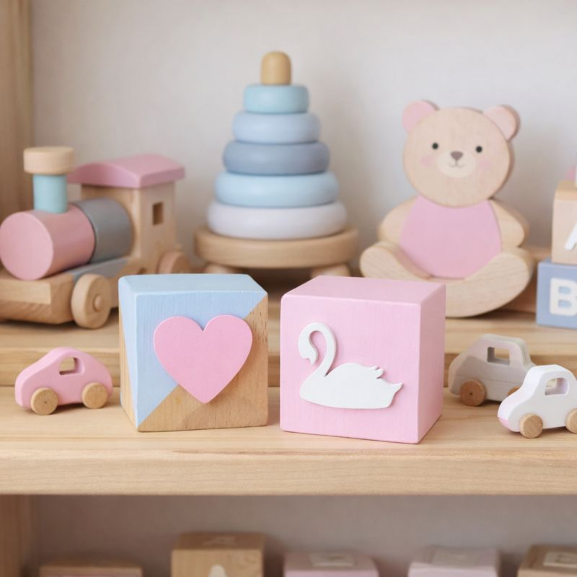 Wooden cube ornaments twin pack nursery décor