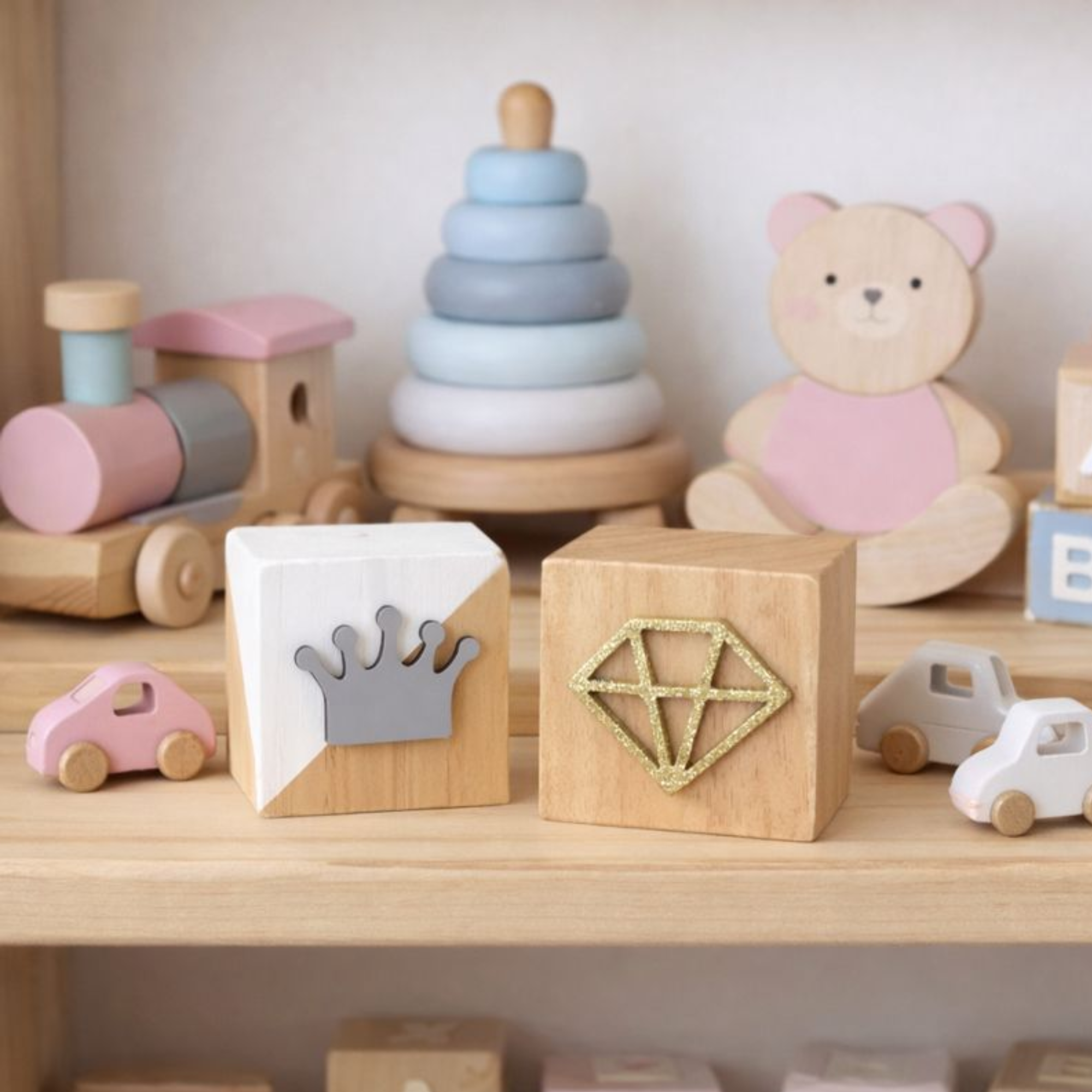 Handmade pine wood cubes baby room decoration