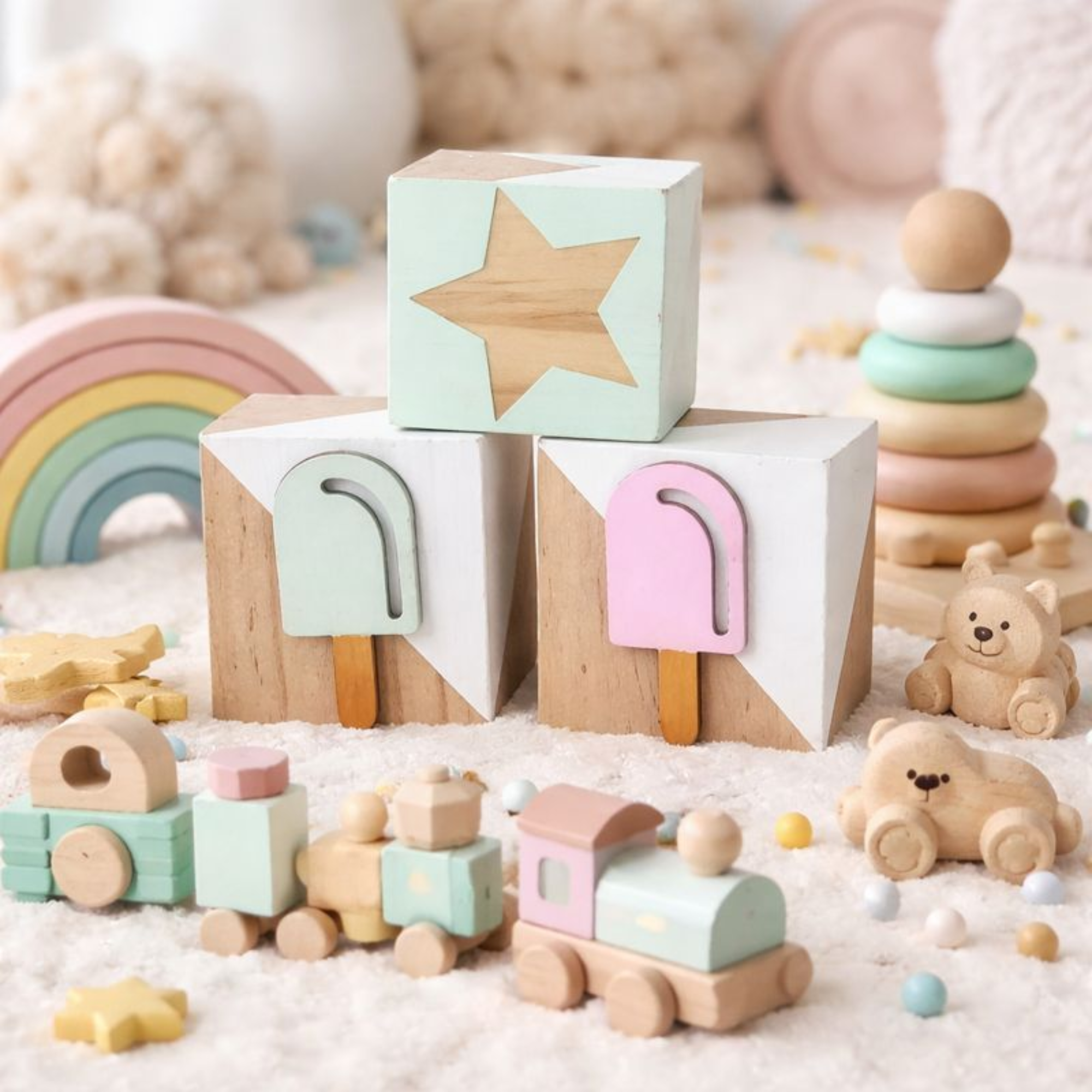 Solid wood nursery blocks baby room accessories