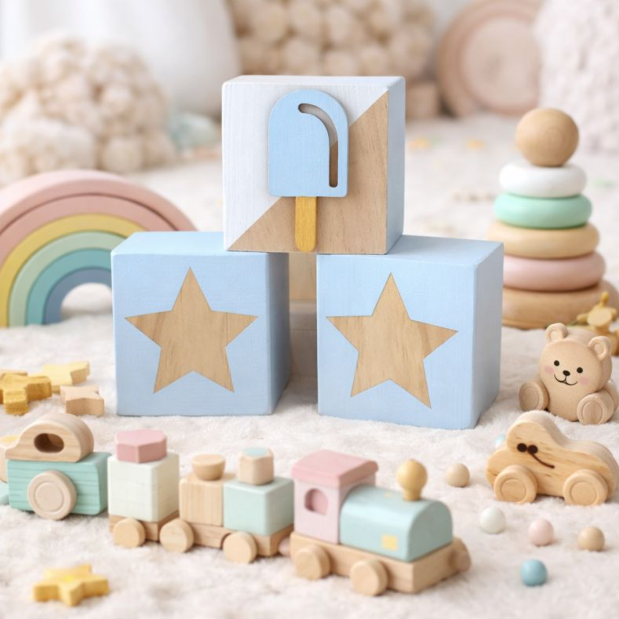 Decorative Wooden Cubes – 3 Pack | Nursery Décor & Baby Room Accessories
