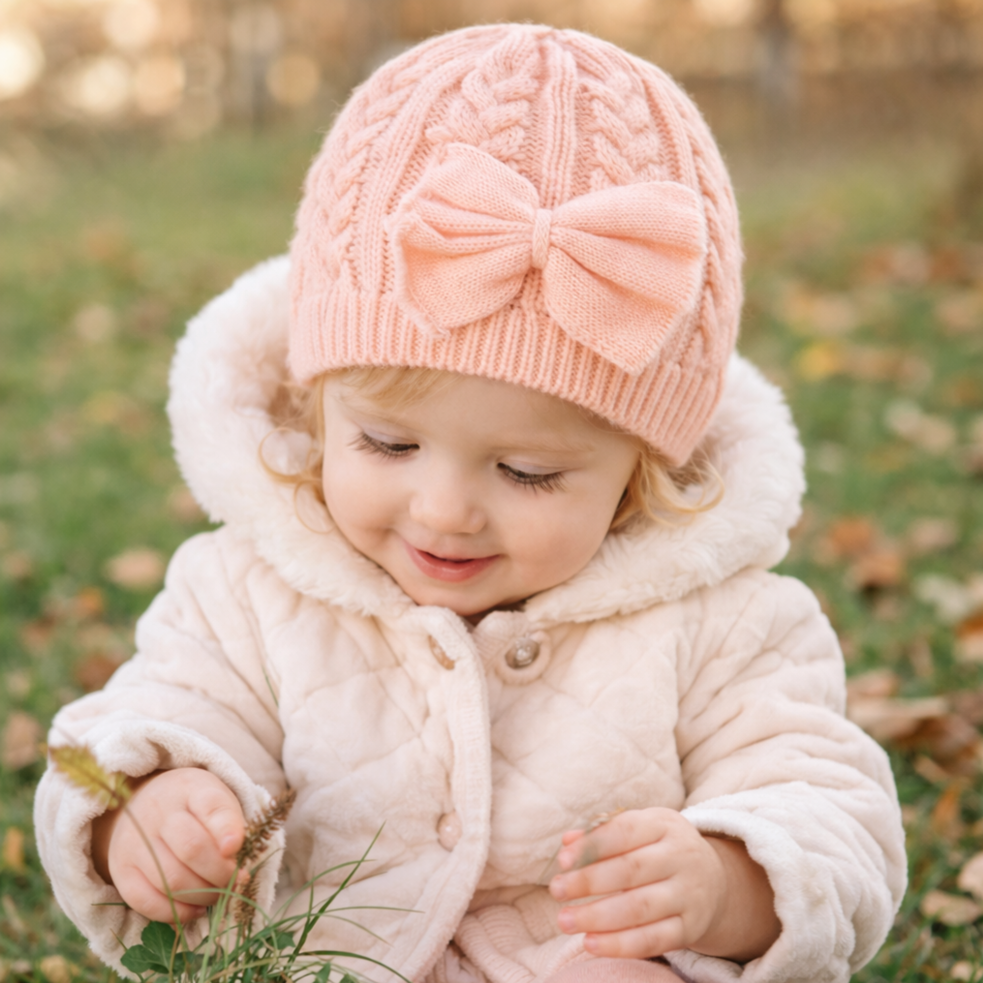 Toddler knit beanie with bow for baby girls