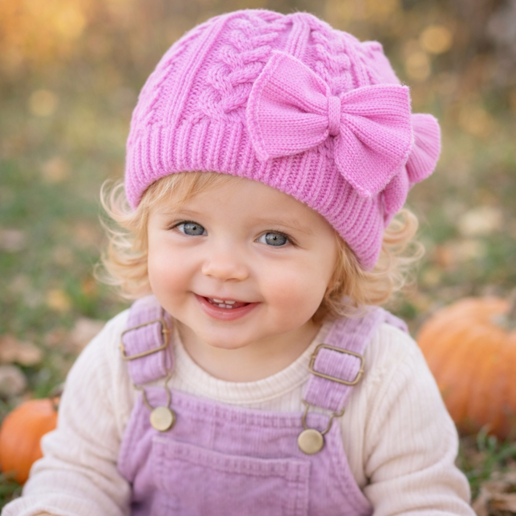 Toddler knit beanie with bow for baby girls