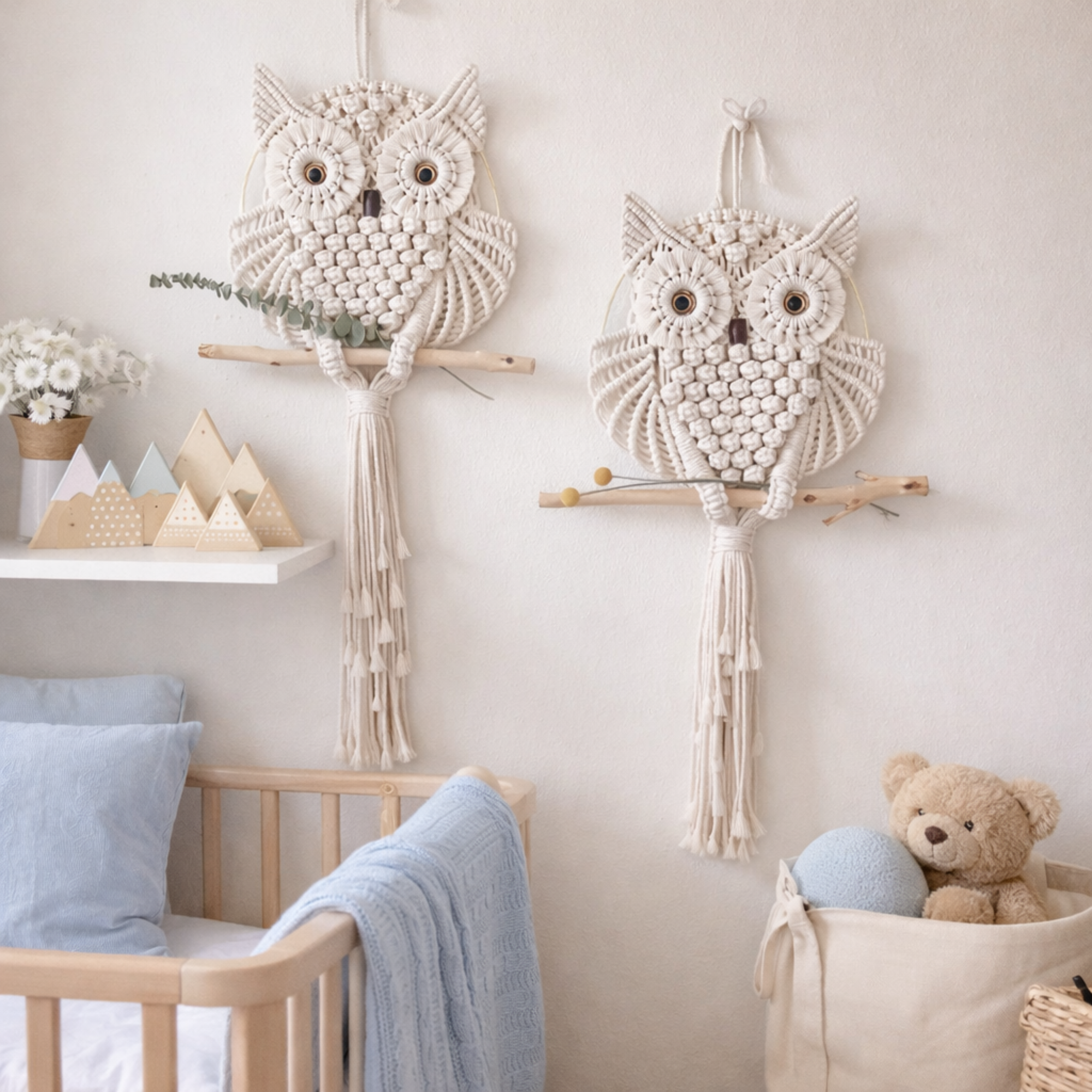 65cm hand-made macrame owl dream catcher - boho decor (extra large)