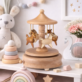 Wind-Up Carousel Music Box | Wooden Baby Keepsake | Timeless Nursery Gift