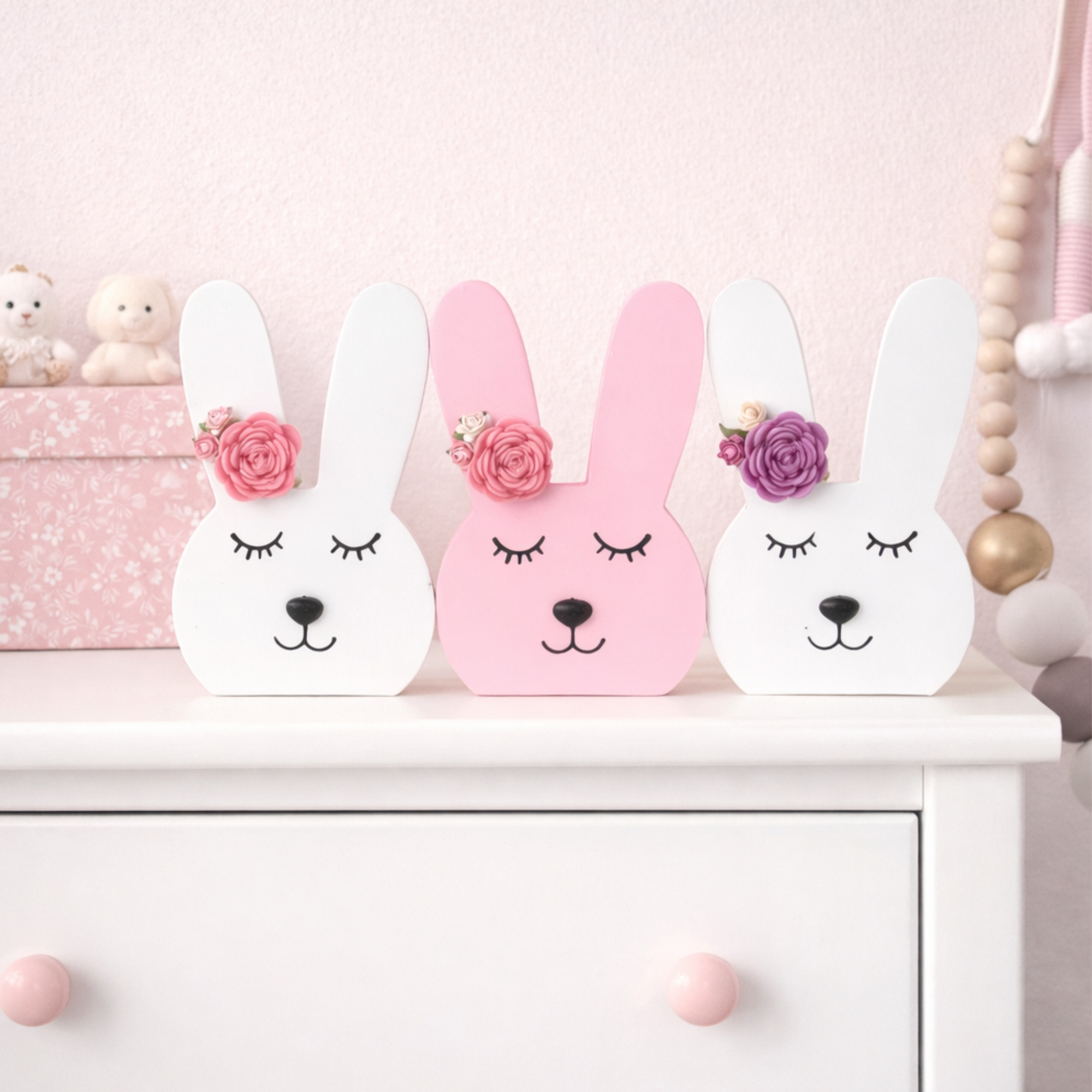 Wooden bunny ornament - nursery decor