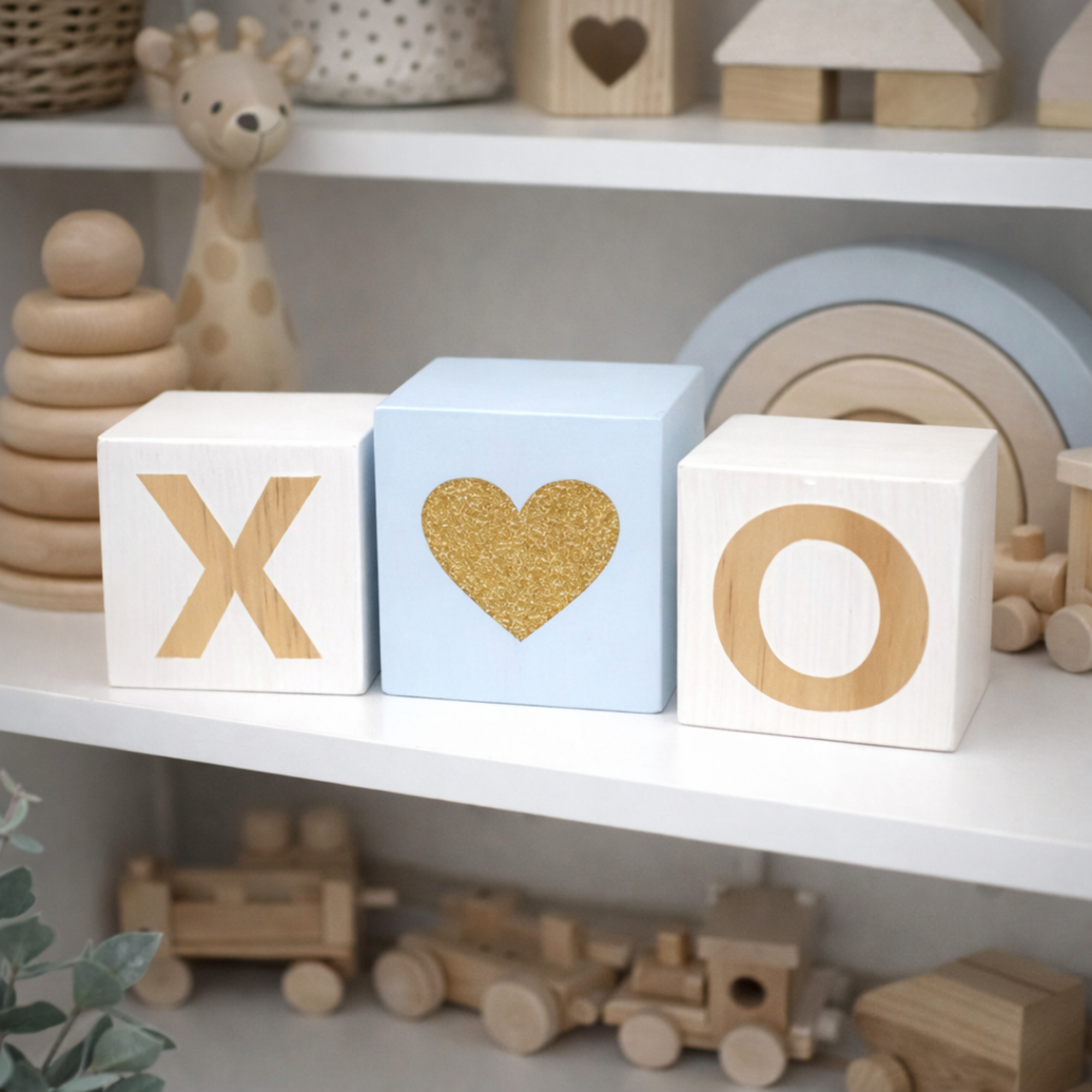 Decorated wooden cube ornaments 3 pack, baby-safe pine wood blocks, nursery shelf décor, hand-painted baby-friendly cubes, Scandinavian nursery decoration