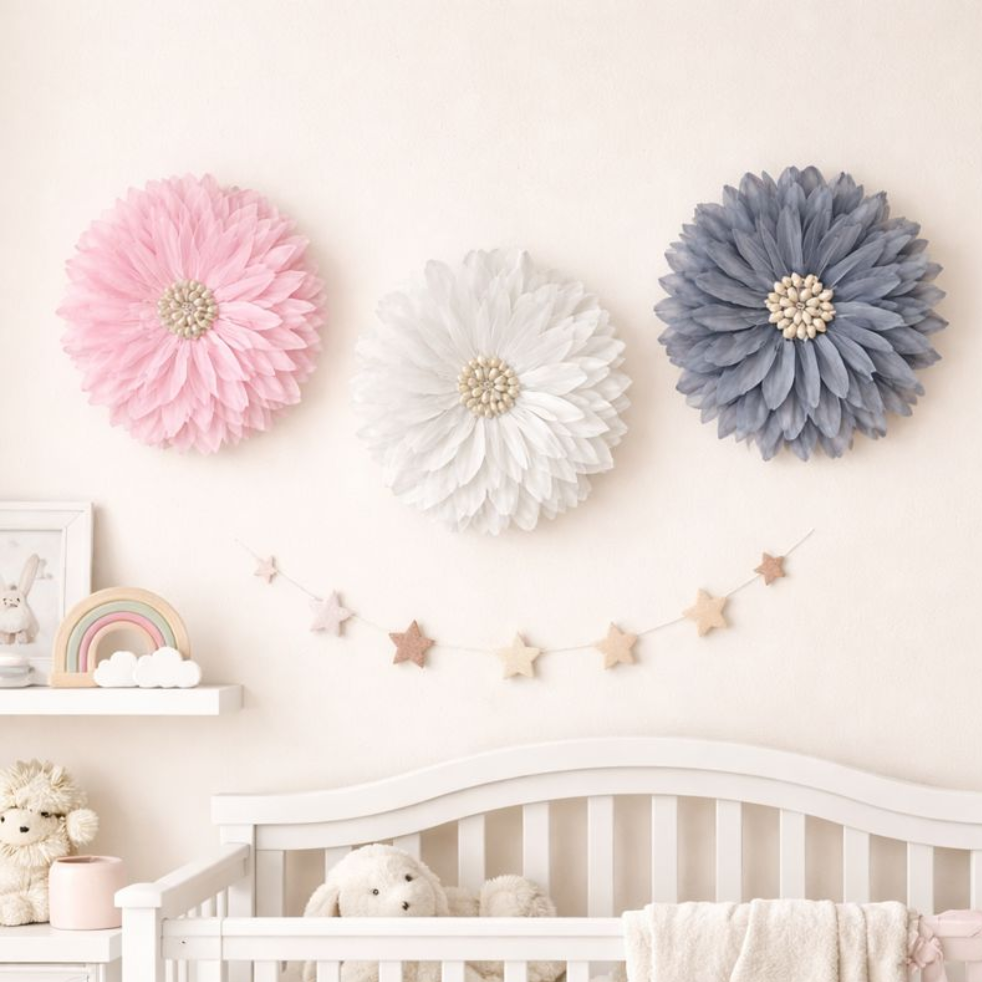 Natural feather wall hanging for children’s bedroom