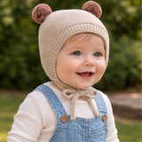 Knit Baby Beanie with Chin Straps | Soft Warm Winter Hat for Newborns & Toddlers – Neutral Colors
