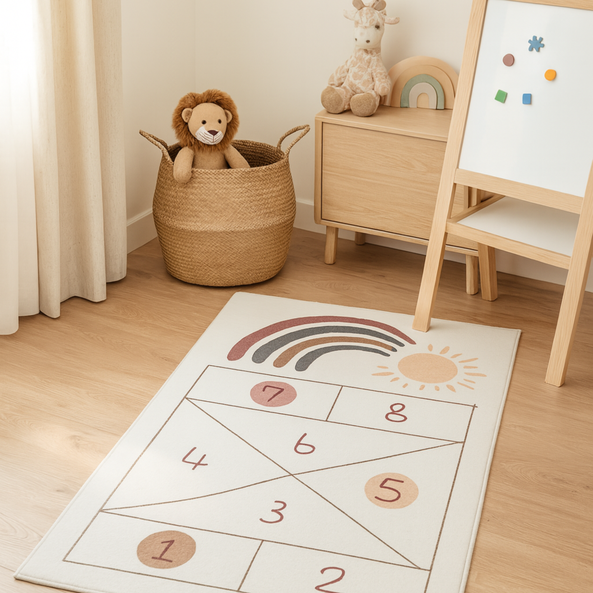 Large plush hopscotch floor mat for kids, educational indoor play mat, non-slip soft rug for toddlers and preschoolers, numbered hopscotch game mat