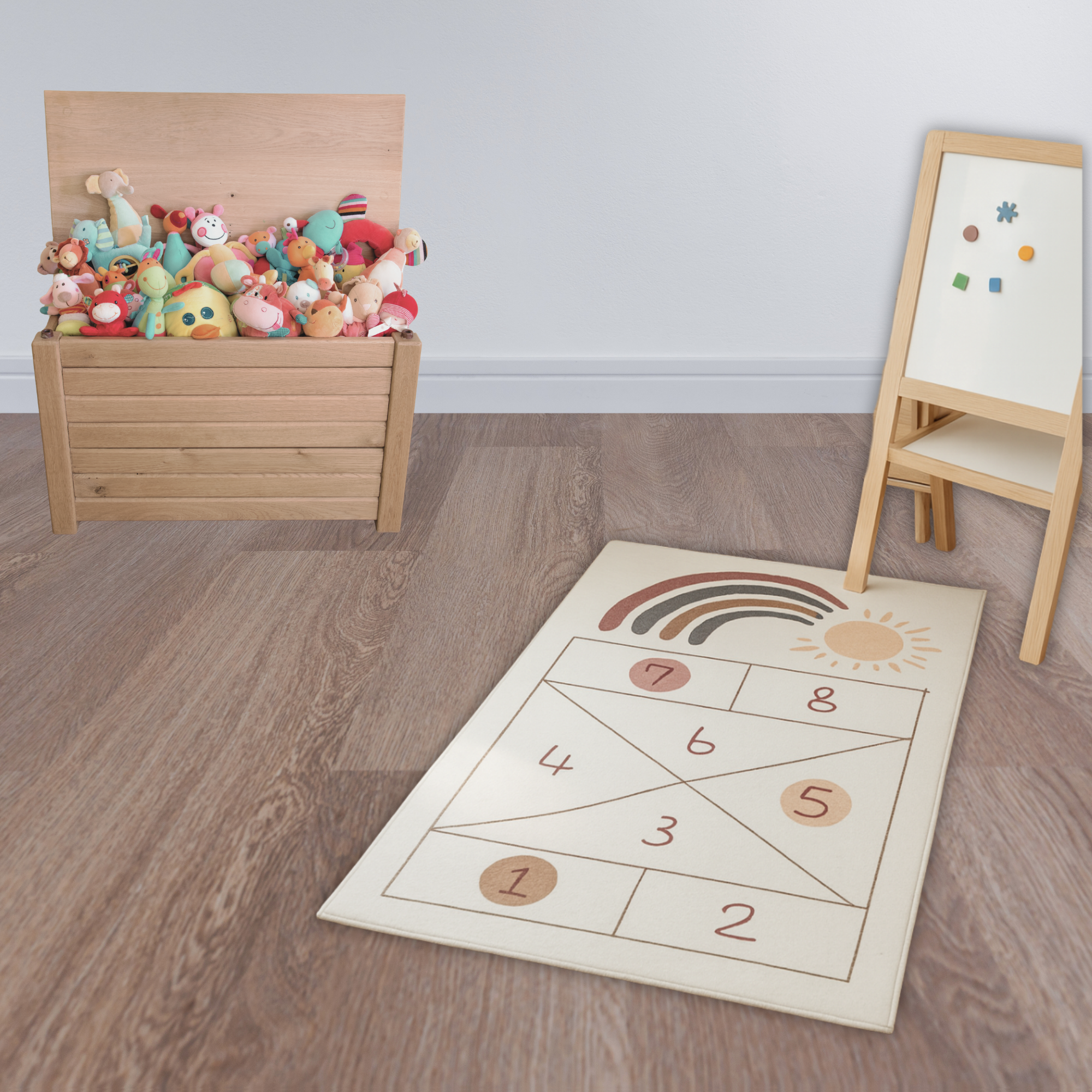 Large plush hopscotch floor mat for kids, educational indoor play mat, non-slip soft rug for toddlers and preschoolers, numbered hopscotch game mat