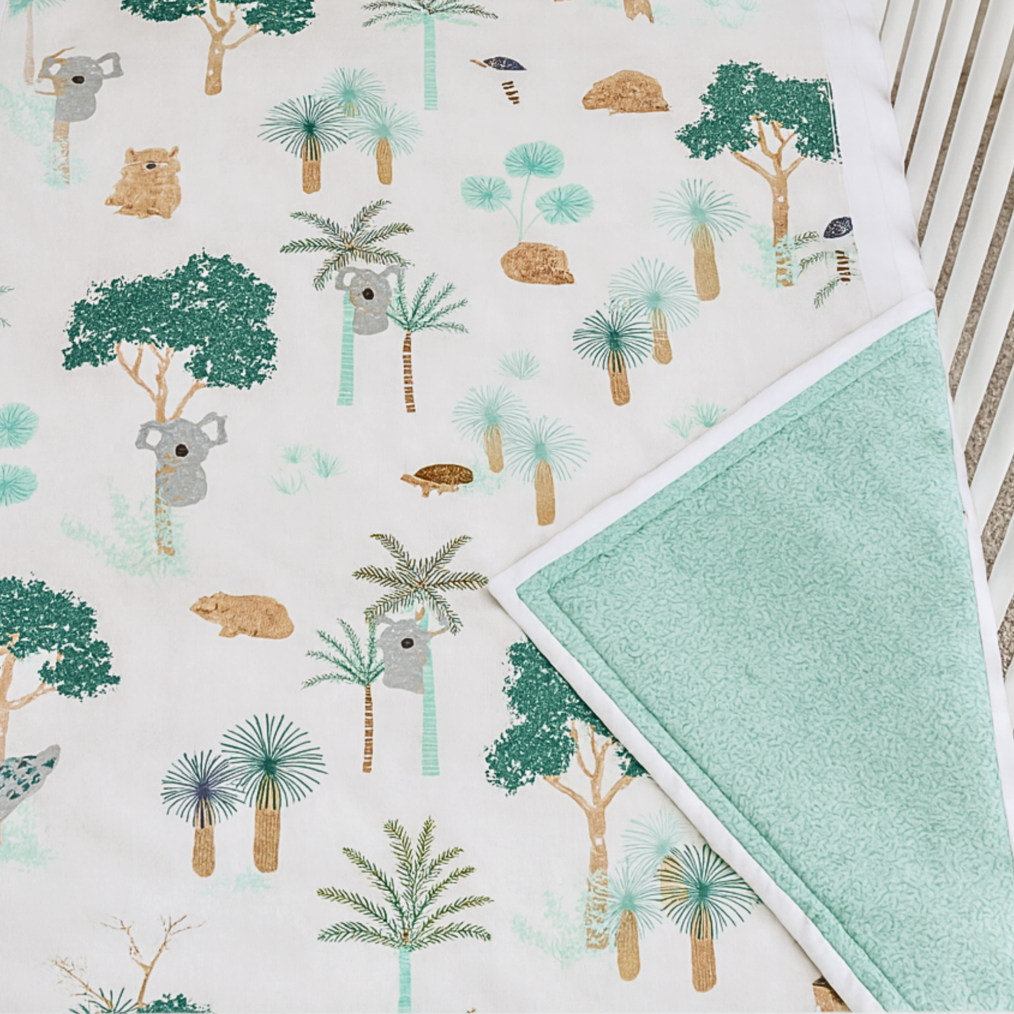 Double sided Newborn bassinet bedding set AUSTRALIAN WOODLAND