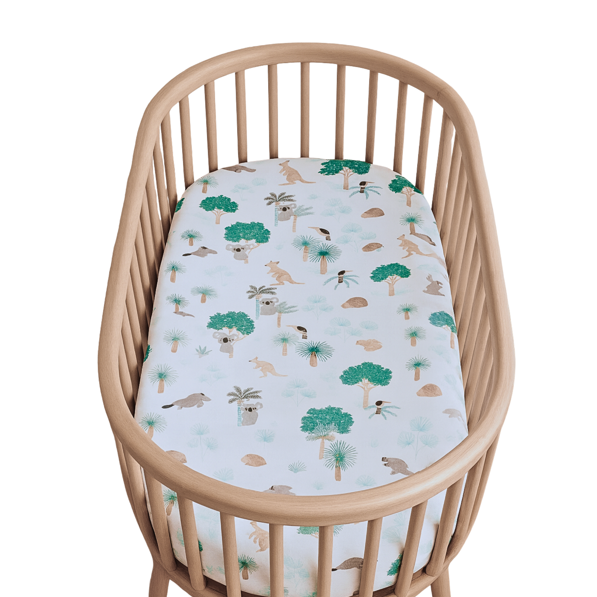 Double sided Newborn bassinet bedding set AUSTRALIAN WOODLAND