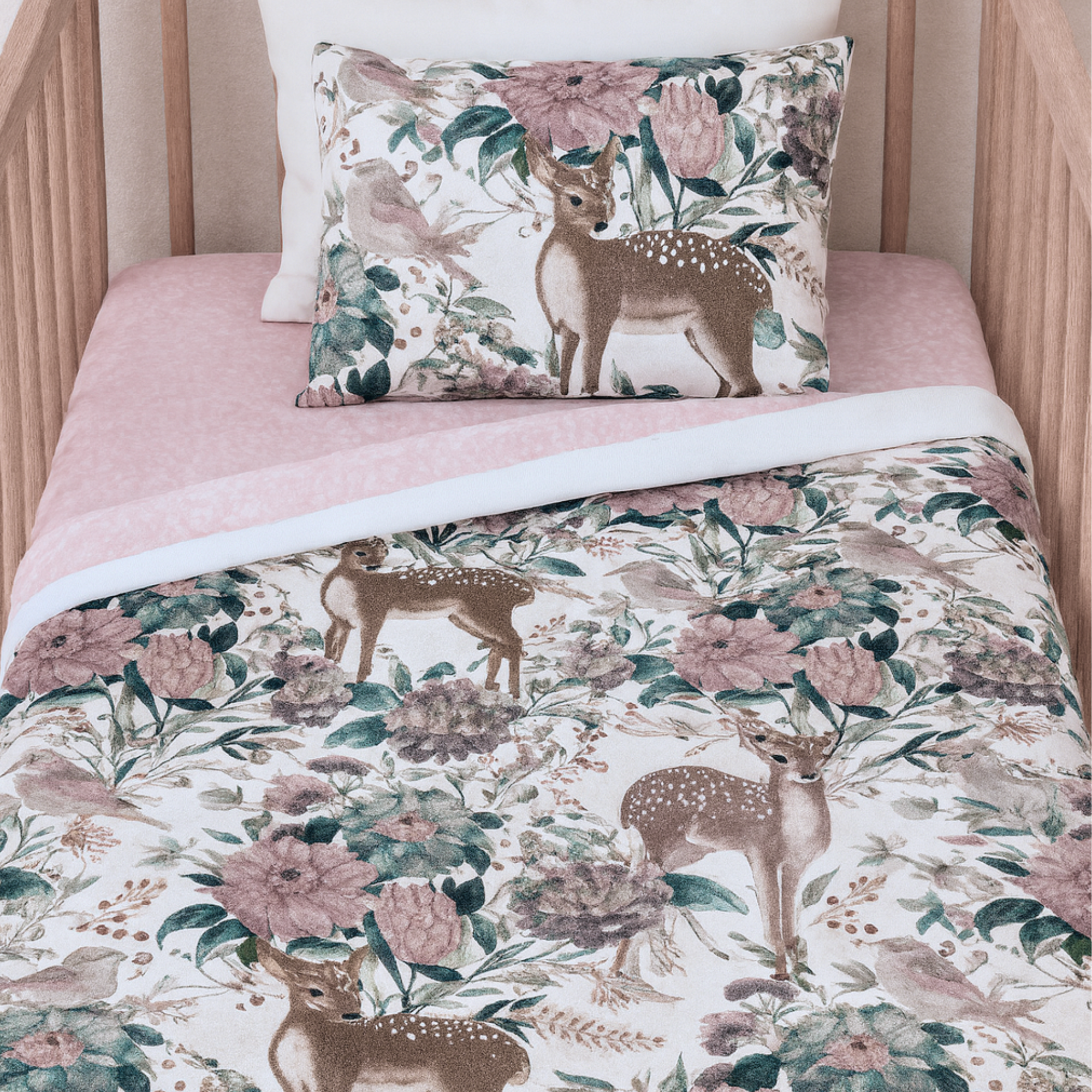 Double sided cot or toddler bedding set AUS MADE - FOREST FRIENDS