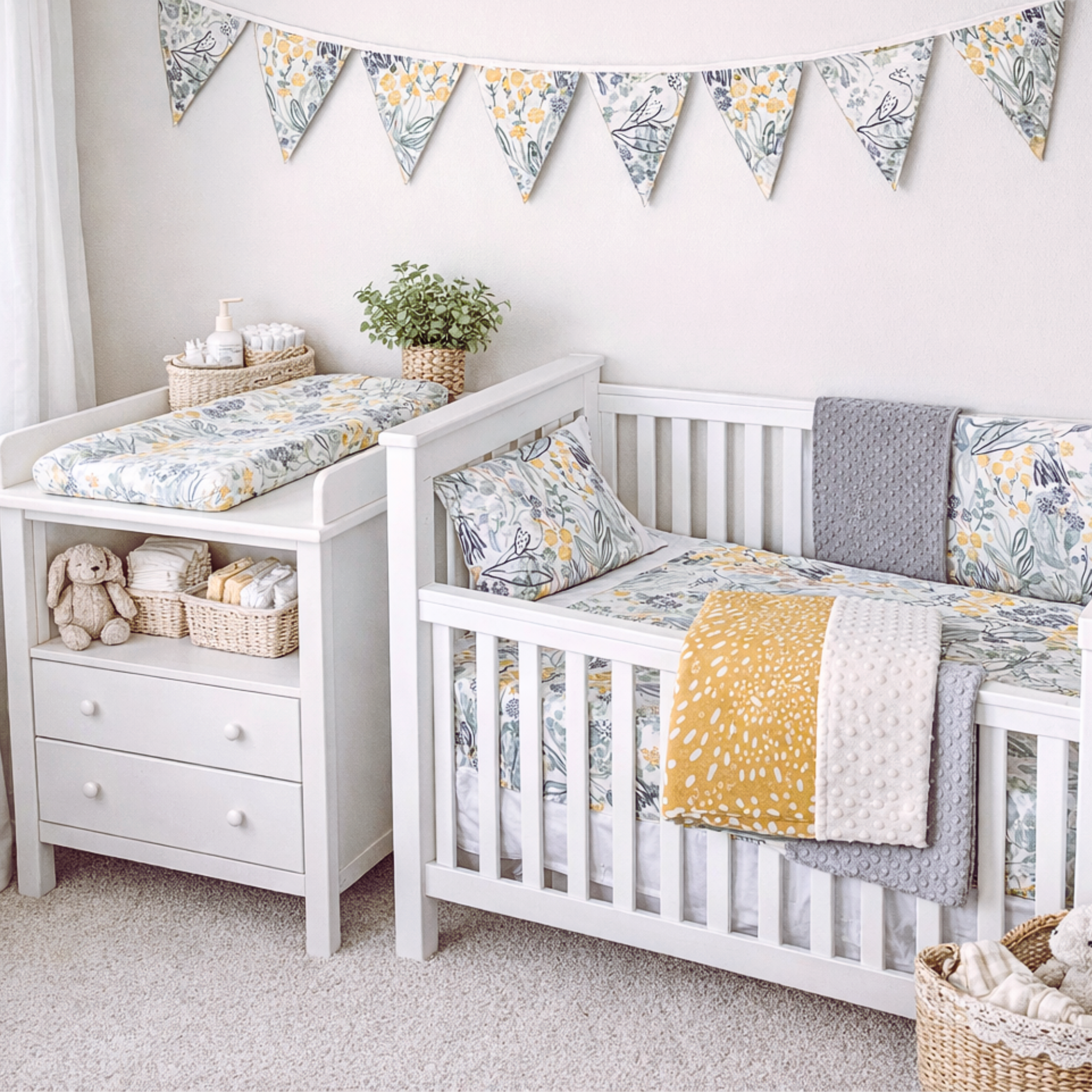 Aus made Double sided cot or toddler bedding set BLUEBIRD BUTTERCUP