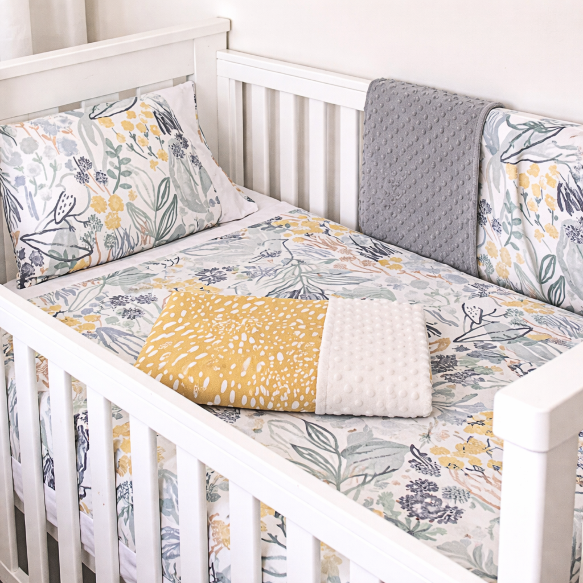 Aus made Double sided cot or toddler bedding set BLUEBIRD BUTTERCUP
