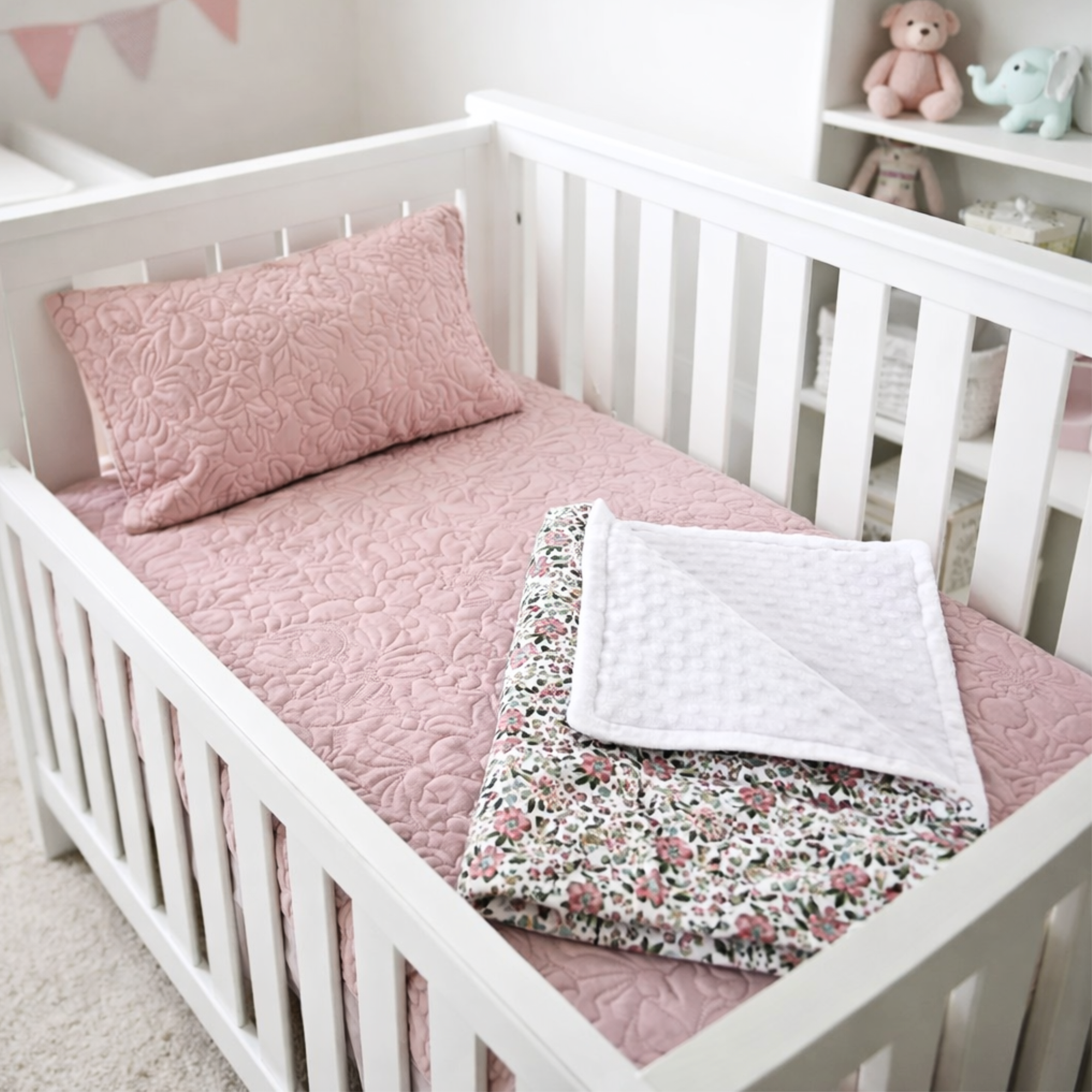 Double sided cot or toddler bedding set DUSTY BLOOM