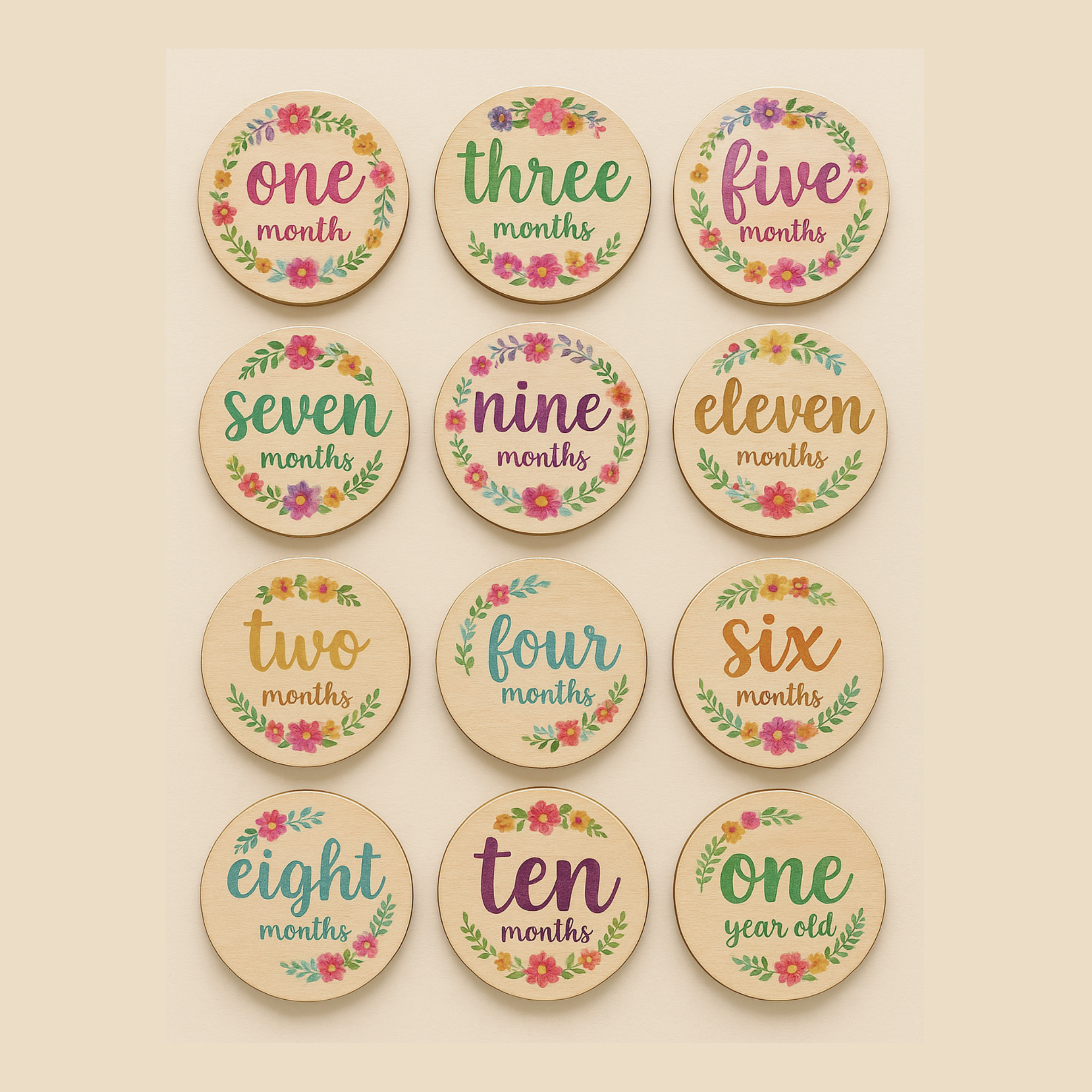 Wooden baby milestone cards FLORAL FIELDS