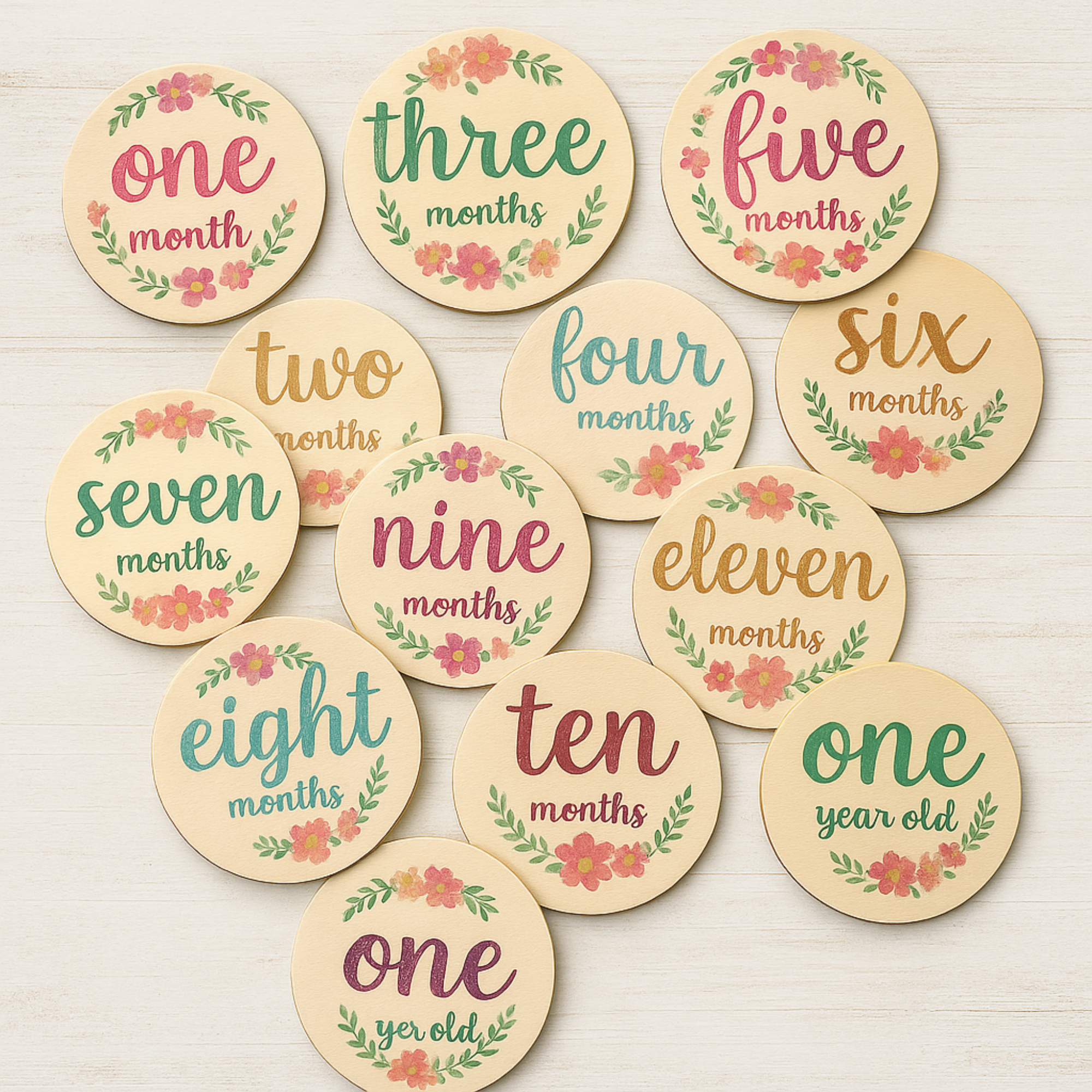 Wooden baby milestone cards FLORAL FIELDS