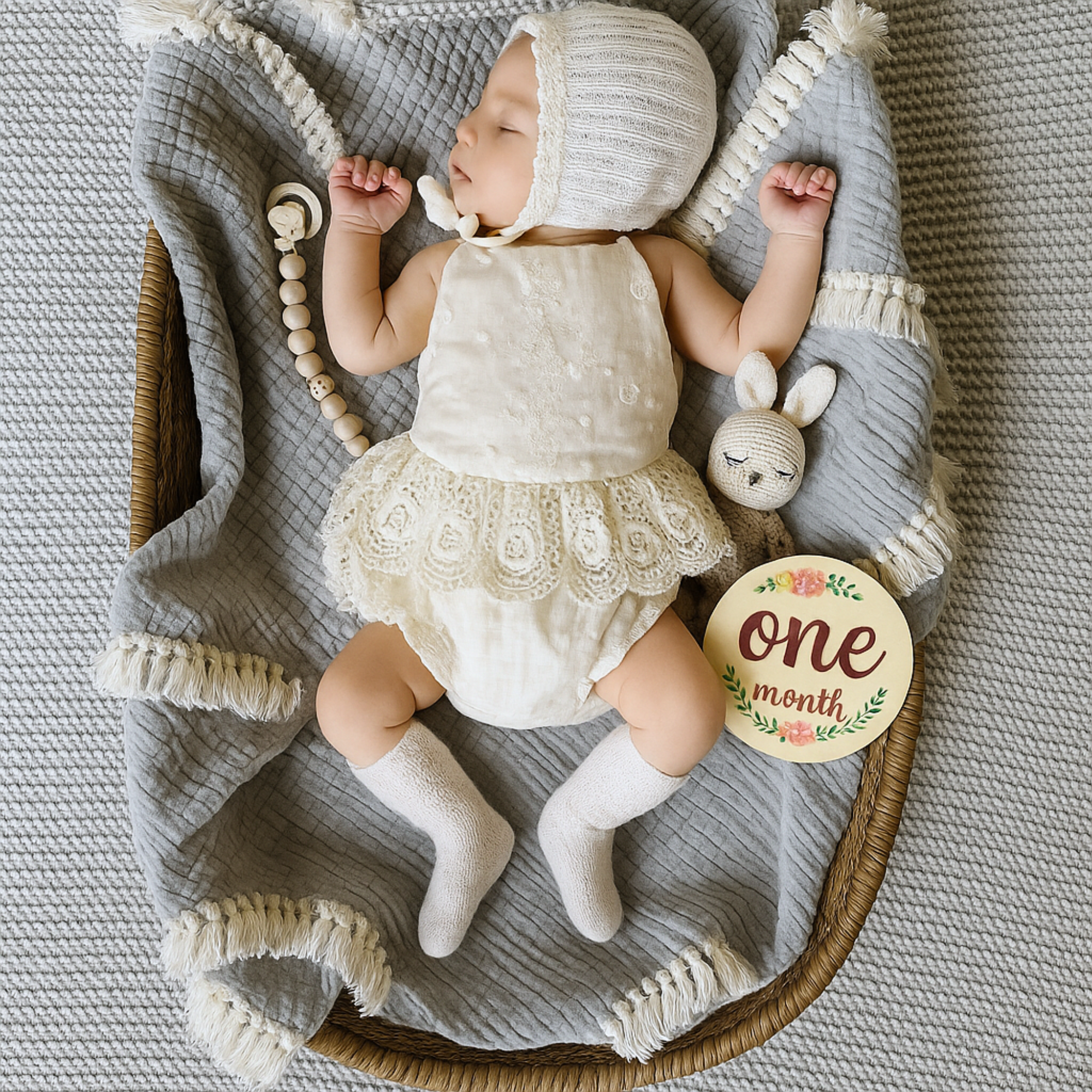 Tassel fringed boho baby swaddles in GREY